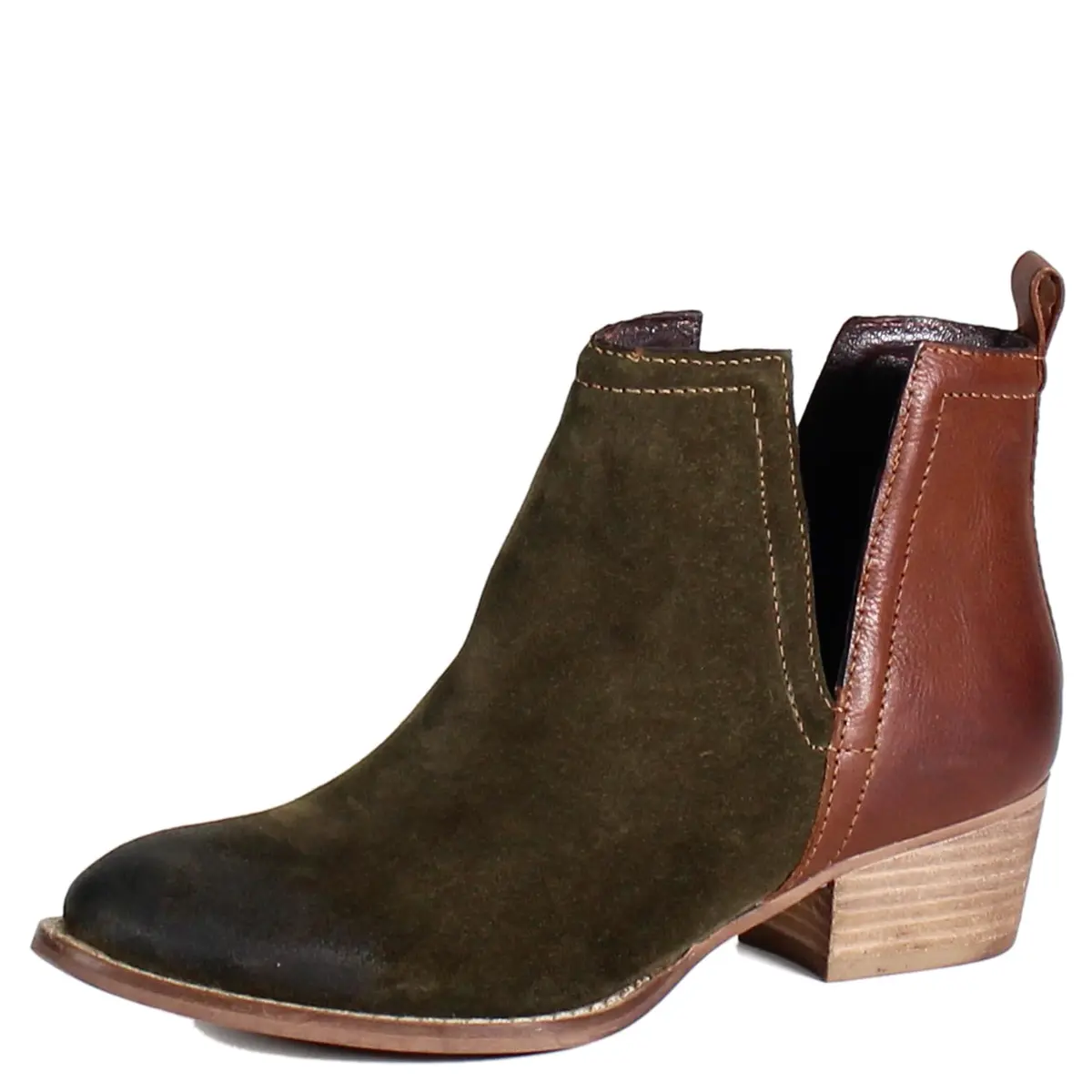 Diba True Stop By Pull On Round Toe Casual Boots Ankle Low Heel 8 US | Green, 1.5-inch Heel, Suede & Leather - main product image