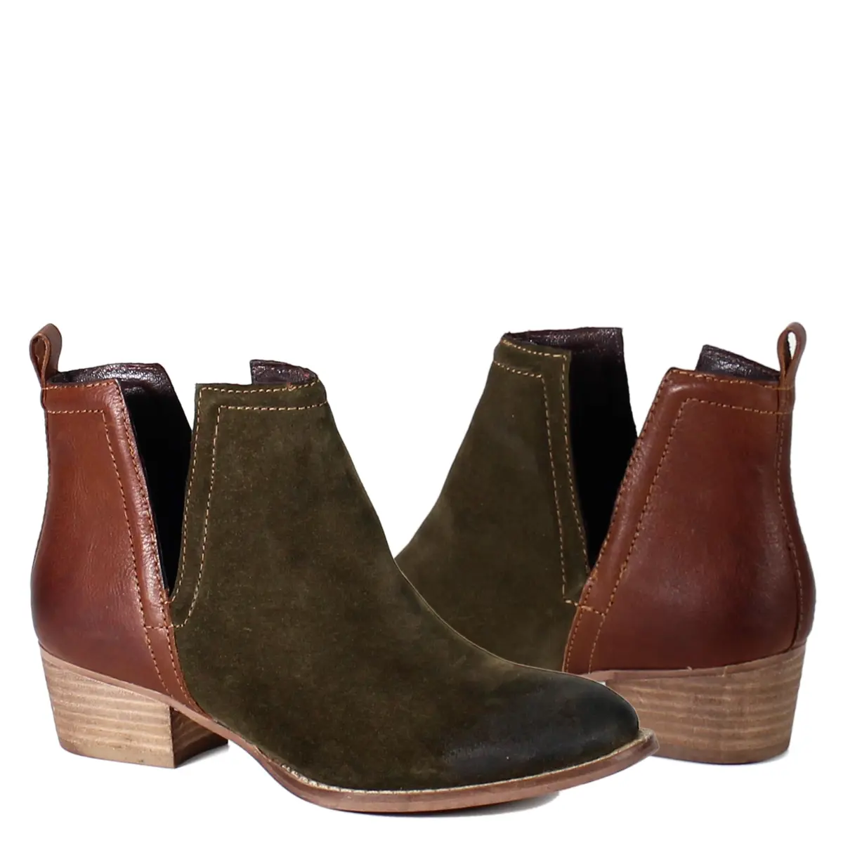 Diba True Stop By Pull On Round Toe Casual Boots Ankle Low Heel 8 US | Green, 1.5-inch Heel, Suede & Leather - view 3