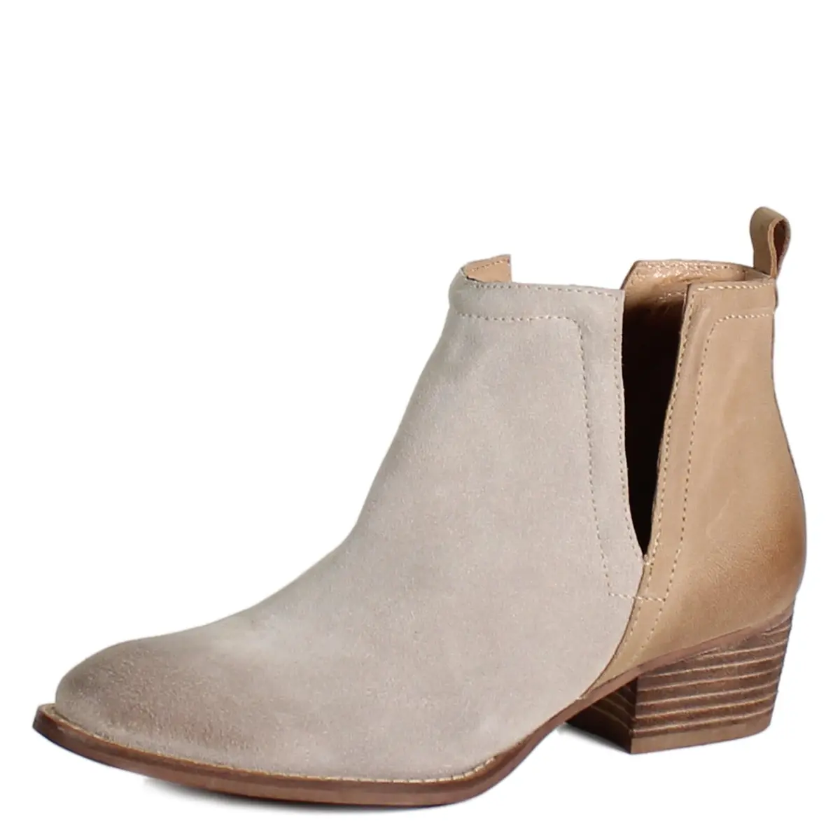 Diba True Stop By Pull On Round Toe Casual Boots Ankle Low Heel 11 M | Beige Leather & Suede - main product image