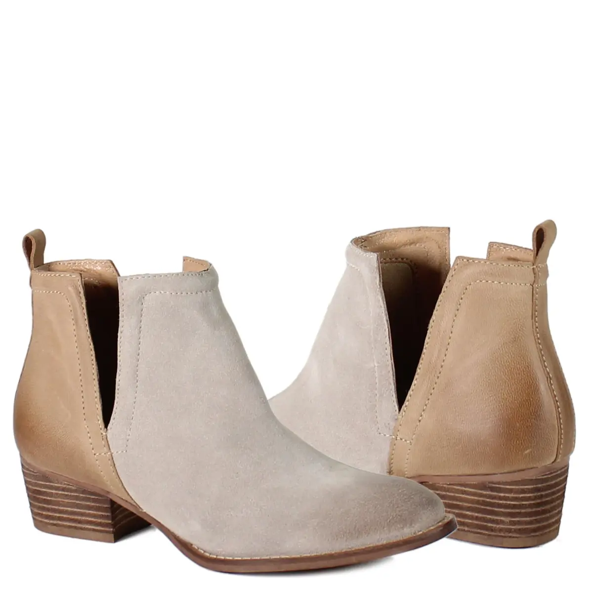 Diba True Stop By Pull On Round Toe Casual Boots Ankle Low Heel 11 M | Beige Leather & Suede - view 3