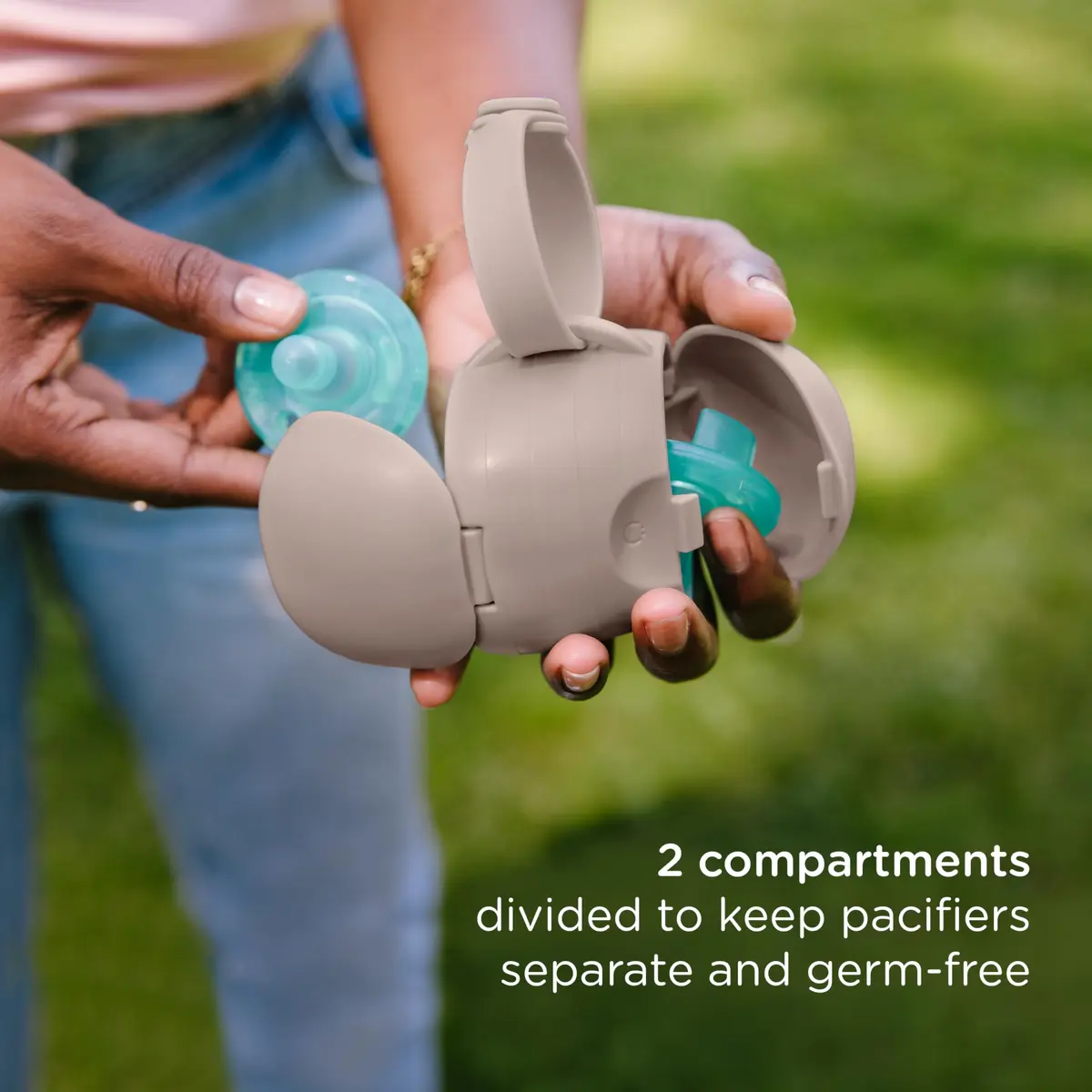 Ubbi On-The-Go Dual Pacifier Holder with Strap, Taupe | Keeps Pacifiers Clean & Organized - view 2