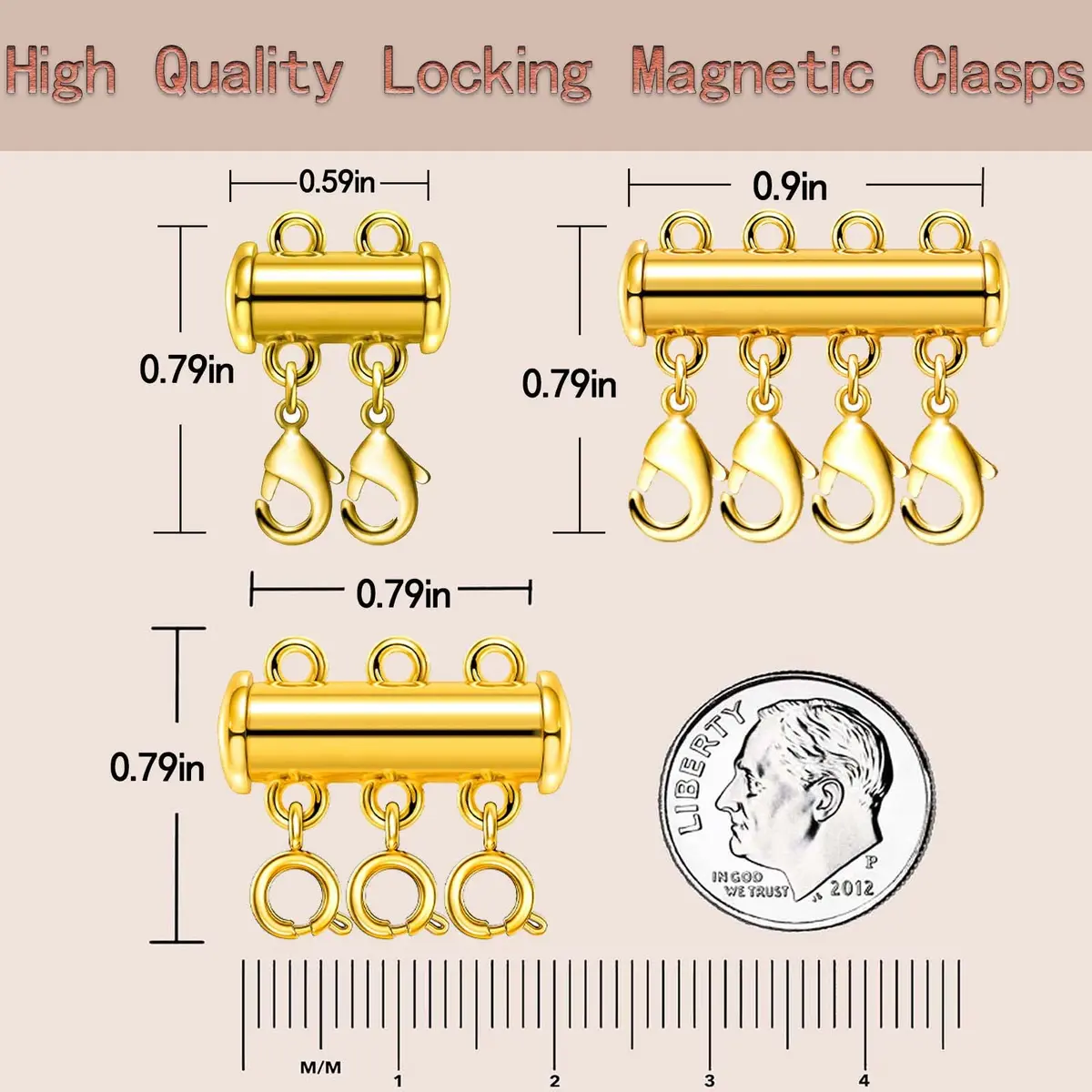 OHINGLT Magnetic Necklace Layering Clasps - 4 Piece Set (2x 15mm, 2x 20mm) - Gold & Silver Plated Brass - view 2
