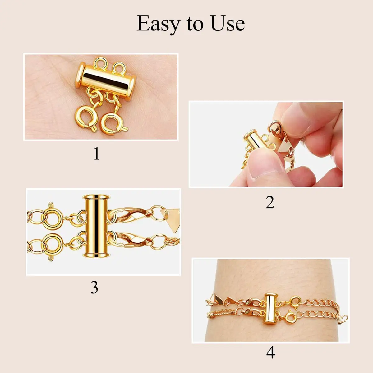 OHINGLT Magnetic Necklace Layering Clasps - 4 Piece Set (2x 15mm, 2x 20mm) - Gold & Silver Plated Brass - view 3