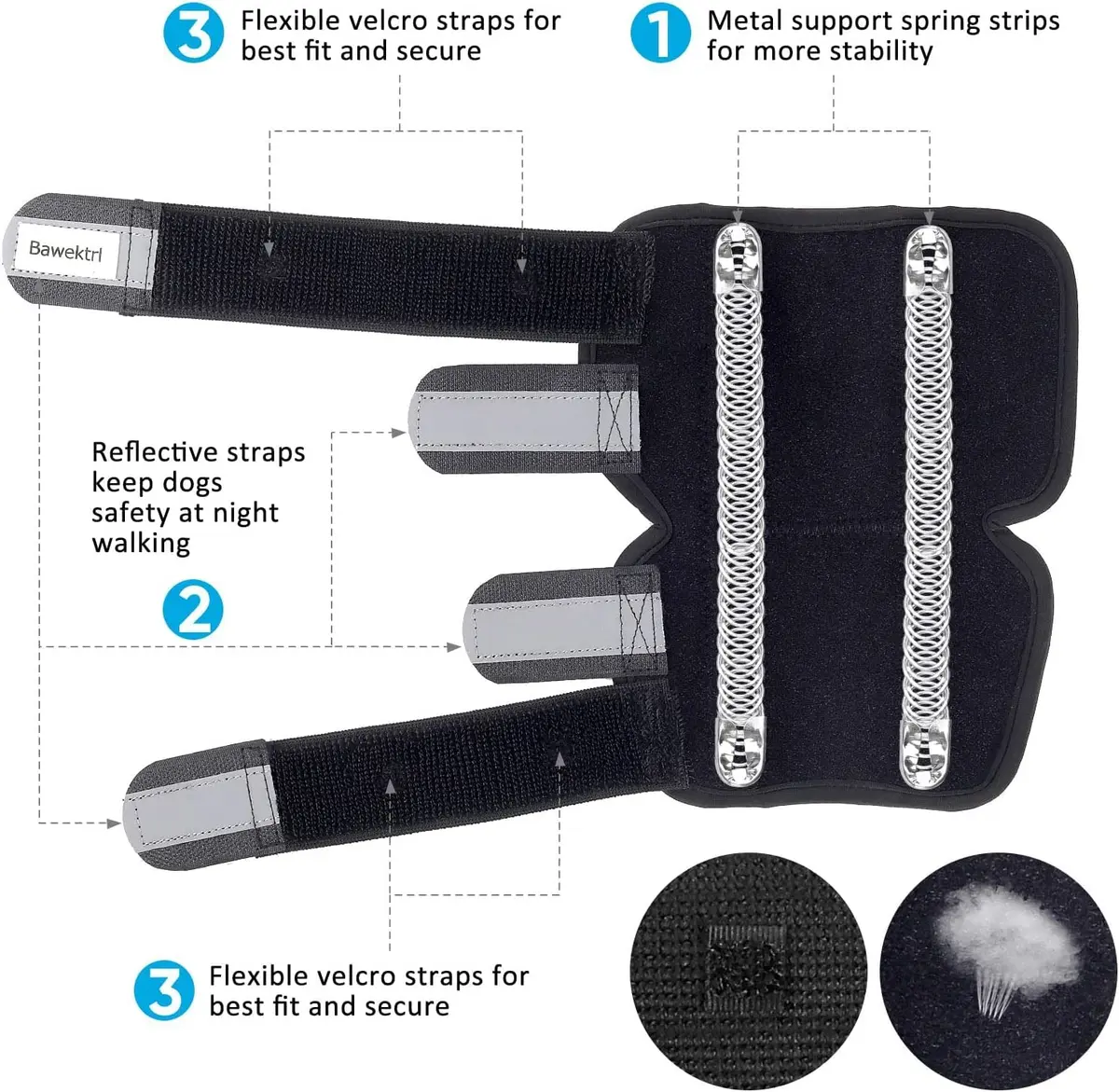Bawektrl Dog Leg Brace for Back Legs, Canine Hind Hock Brace, Joint Compression Warps Support for Rear Leg with Injury Sprain, Wound Care for Loss of Stability from Arthritis Torn ACL (X-Small, Black, 1 Pair) - view 5