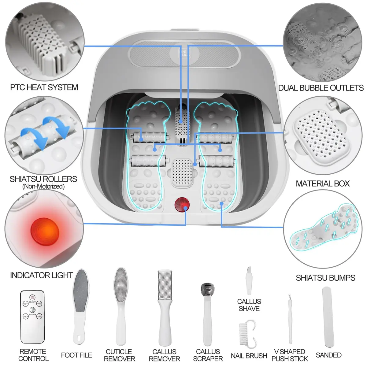UNIFULL Collapsible Foot Spa Bath with Heat, Remote Control, Shiatsu Rollers & Bubble Jets for Relaxation - view 3