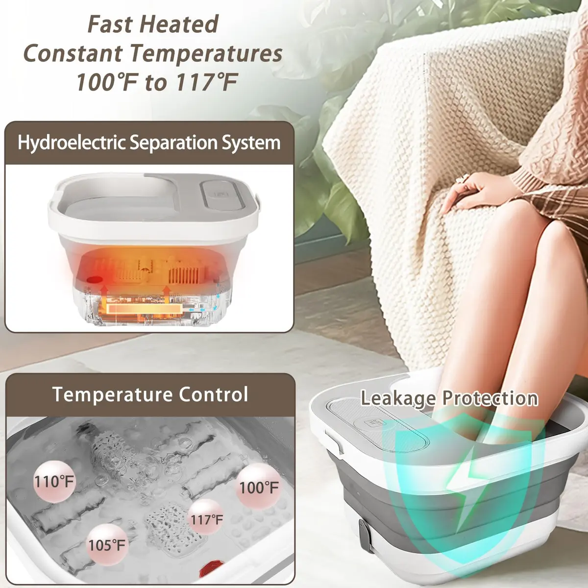 UNIFULL Collapsible Foot Spa Bath with Heat, Remote Control, Shiatsu Rollers & Bubble Jets for Relaxation - view 4