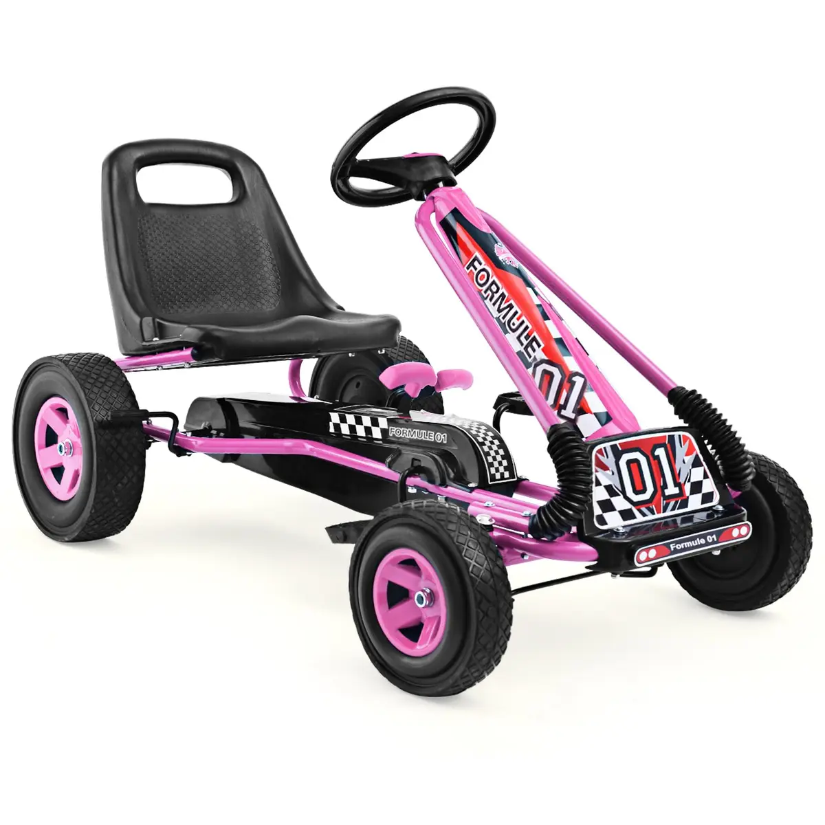 HONEY JOY Go Kart for Kids 4 Wheel Off-Road Pedal Car Pink | Adjustable Seat & Safety Brakes - main product image
