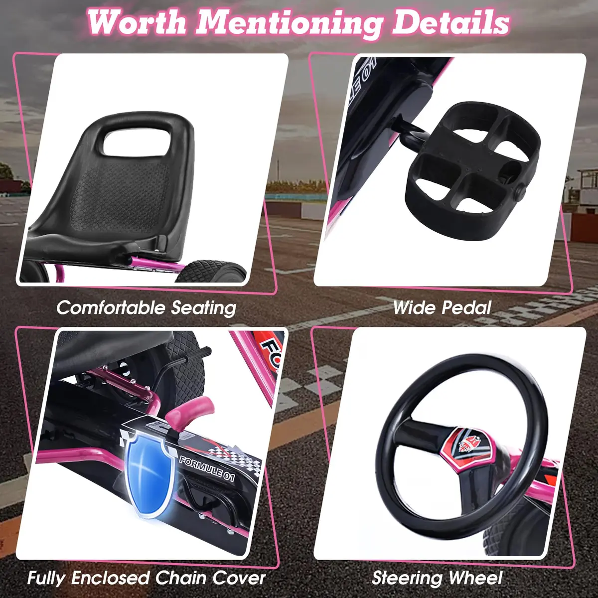 HONEY JOY Go Kart for Kids 4 Wheel Off-Road Pedal Car Pink | Adjustable Seat & Safety Brakes - view 5