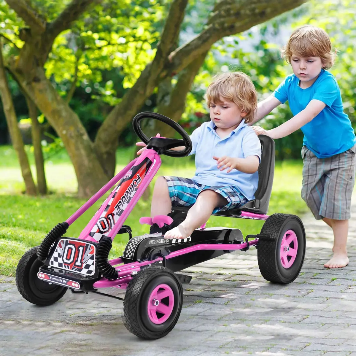 HONEY JOY Go Kart for Kids 4 Wheel Off-Road Pedal Car Pink | Adjustable Seat & Safety Brakes - view 8