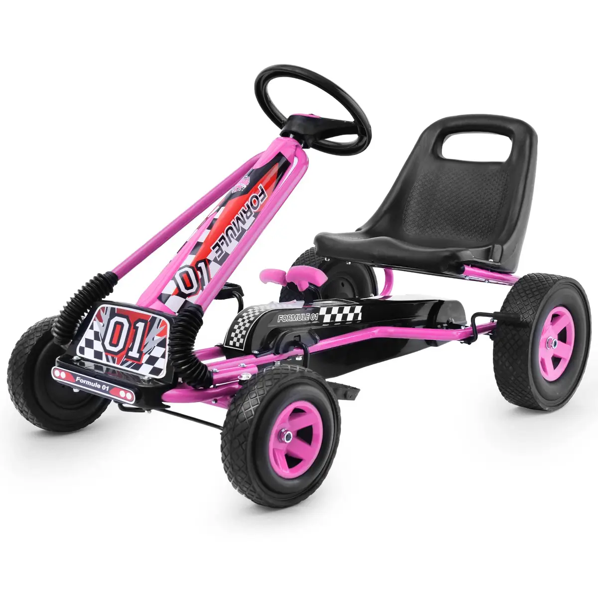 HONEY JOY Go Kart for Kids 4 Wheel Off-Road Pedal Car Pink | Adjustable Seat & Safety Brakes - view 9