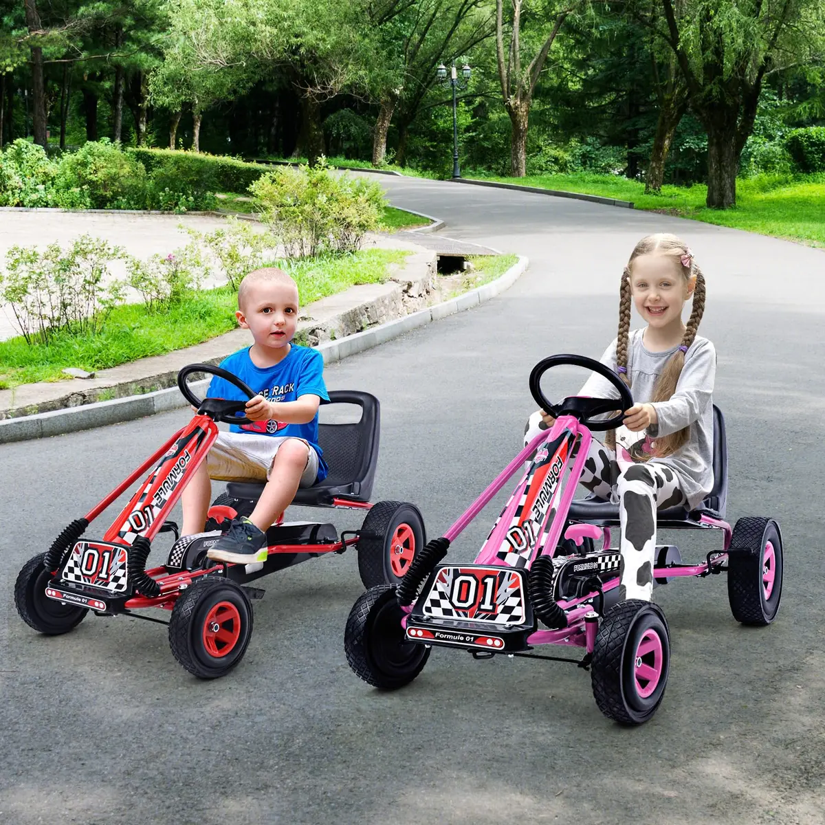 HONEY JOY Go Kart for Kids 4 Wheel Off-Road Pedal Car Pink | Adjustable Seat & Safety Brakes - view 2