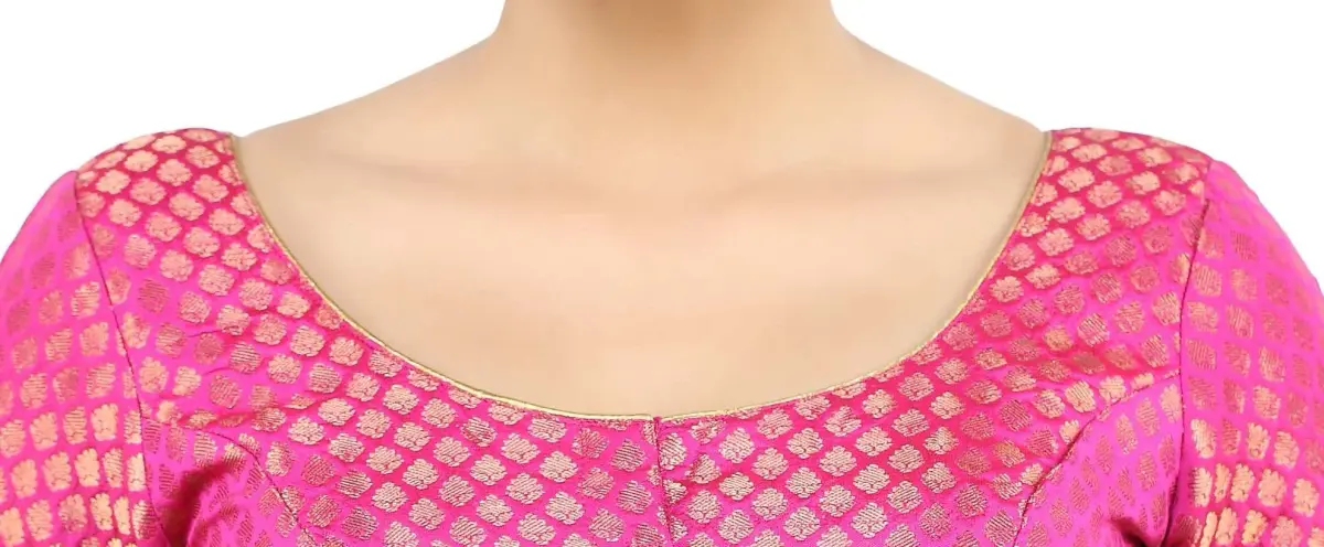 Madhu Fashion Women's Banaras Brocade Saree Blouse 44 (XXL) Pink | Readymade Elbow Sleeve Choli for Indian Sarees - view 6