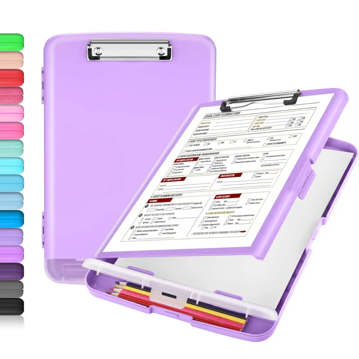 Sooez Storage Clipboard with Pen Holder, Lavender Purple, 8.5 x 11 inches | Durable Polypropylene Case for School & Office - main product image