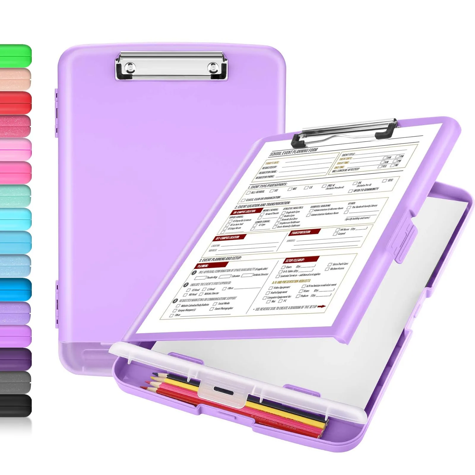 Sooez Storage Clipboard with Pen Holder, Lavender Purple, 8.5 x 11 Inch | School Organization for Students & Teachers - main product image