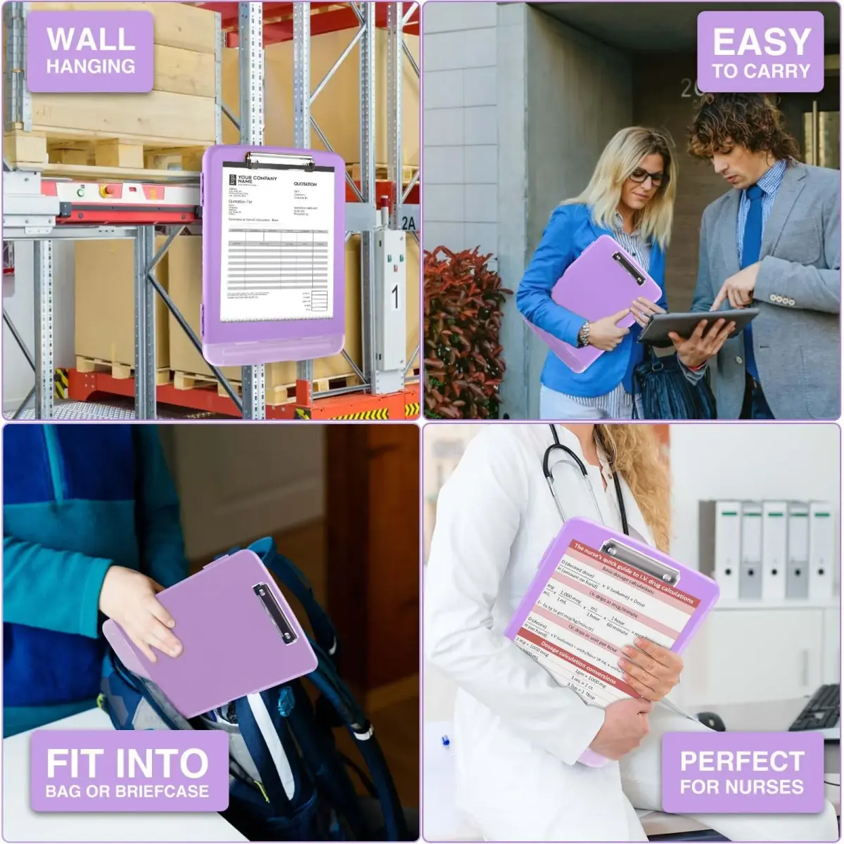 Sooez Storage Clipboard with Pen Holder, Lavender Purple, 8.5 x 11 inches | Durable Polypropylene Case for School & Office - view 7