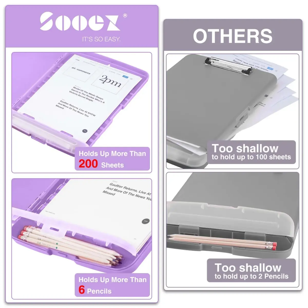 Sooez Storage Clipboard with Pen Holder, Lavender Purple, 8.5 x 11 inches | Durable Polypropylene Case for School & Office - view 3