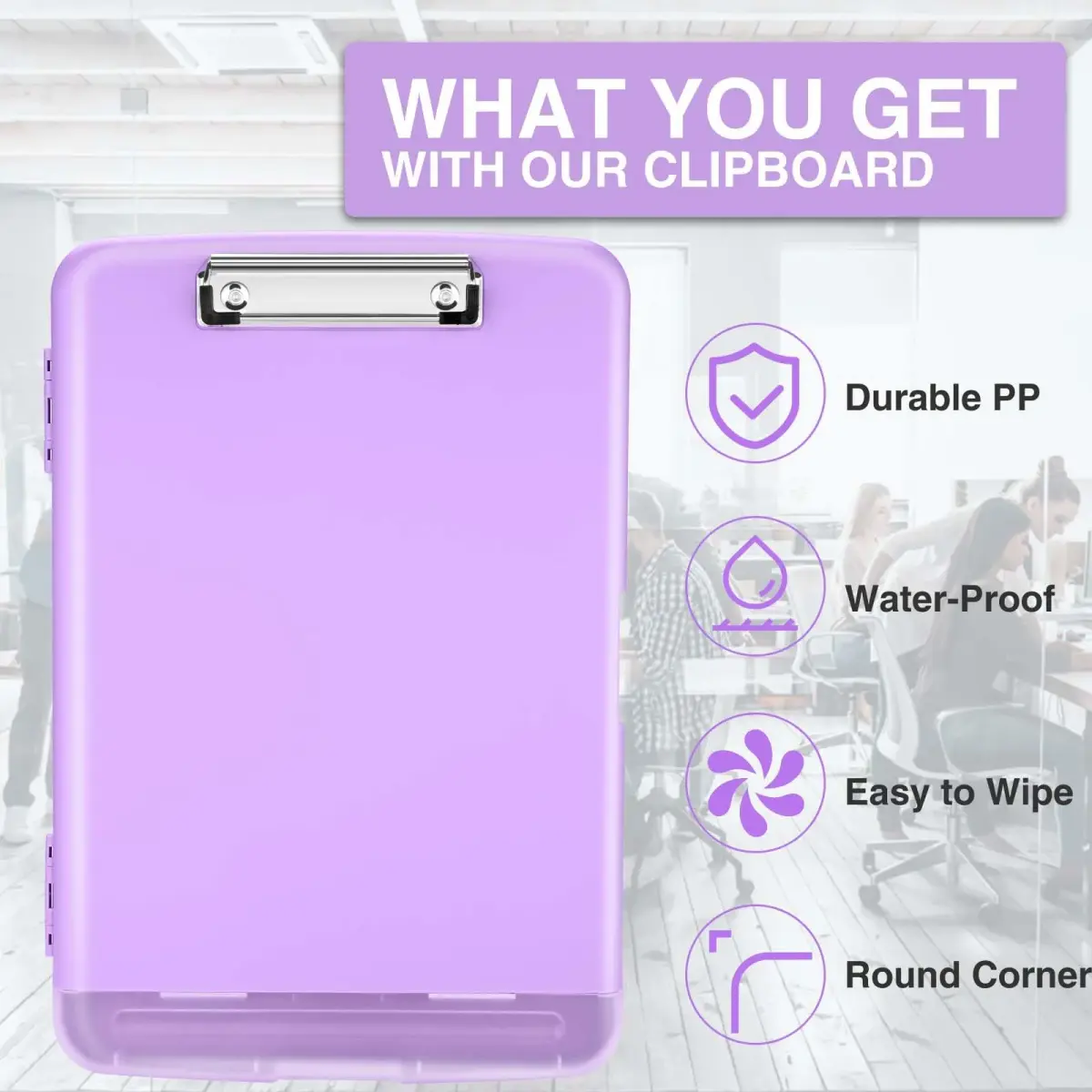 Sooez Storage Clipboard with Pen Holder, Lavender Purple, 8.5 x 11 inches | Durable Polypropylene Case for School & Office - view 4