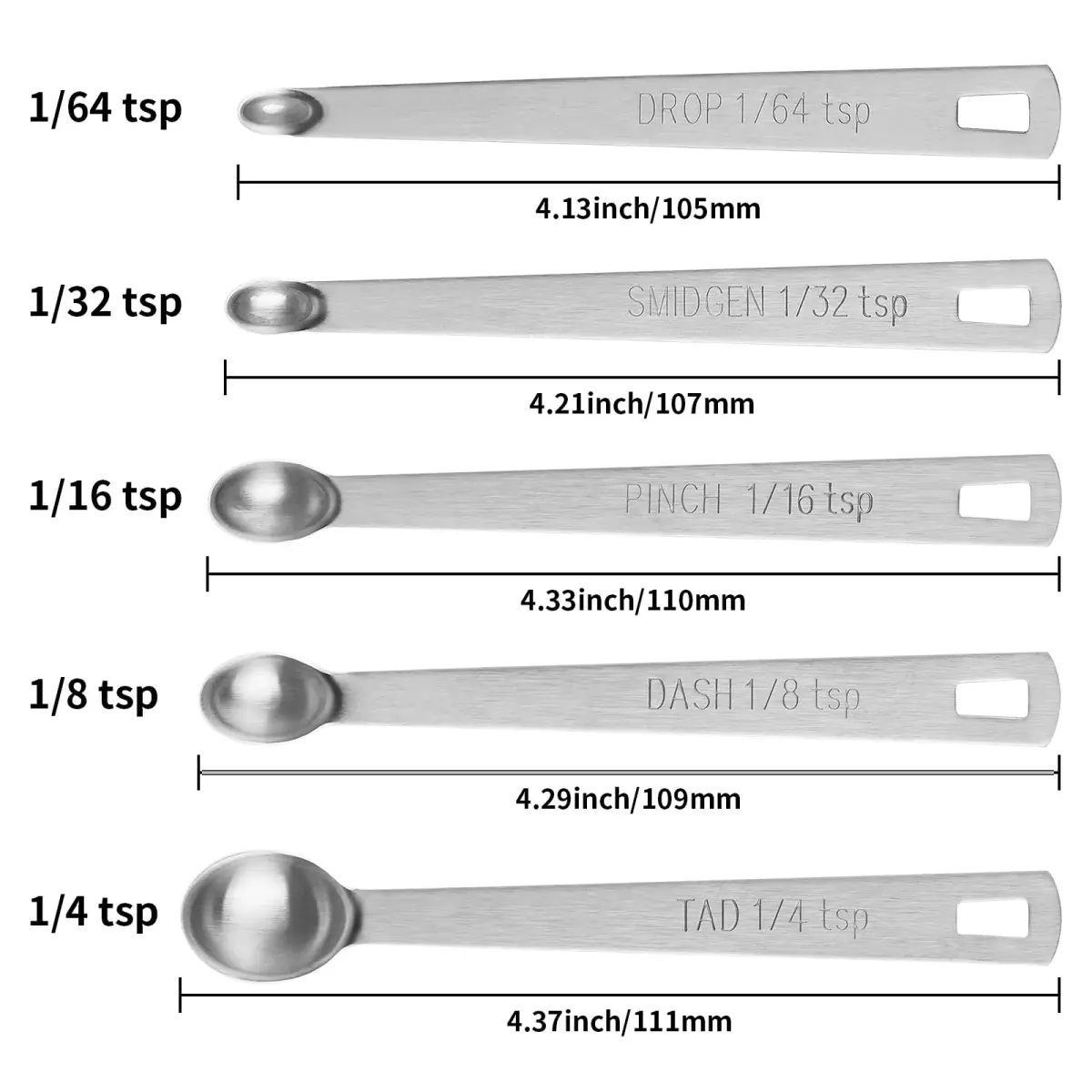 Cuttte Tiny Measuring Spoons Set 1/64 to 1/4 tsp | Stainless Steel Mini Spoons for Powders & Spices - view 2