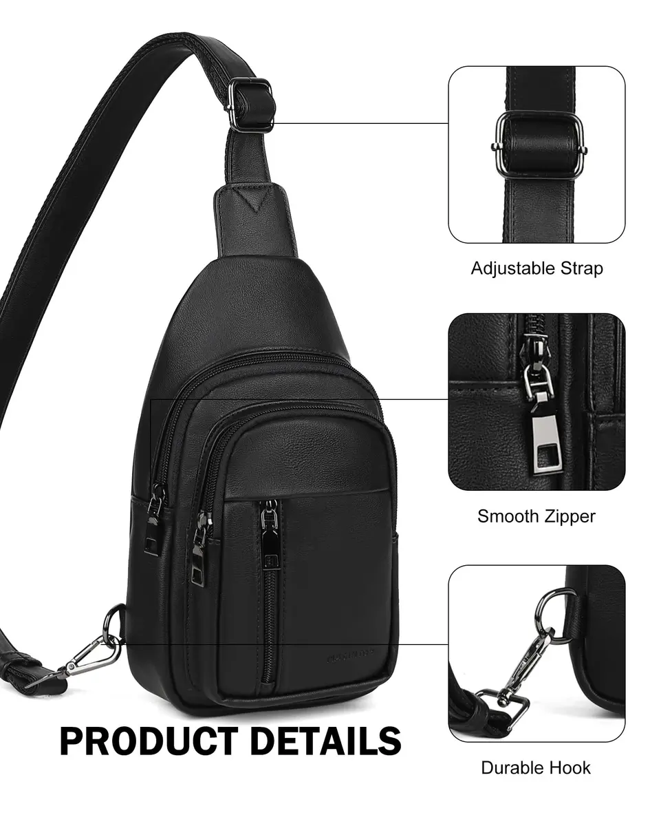 MASINTOR Sling Bag for Women, Crossbody Fanny Pack, Black | Durable Faux Leather, Adjustable Strap - view 6