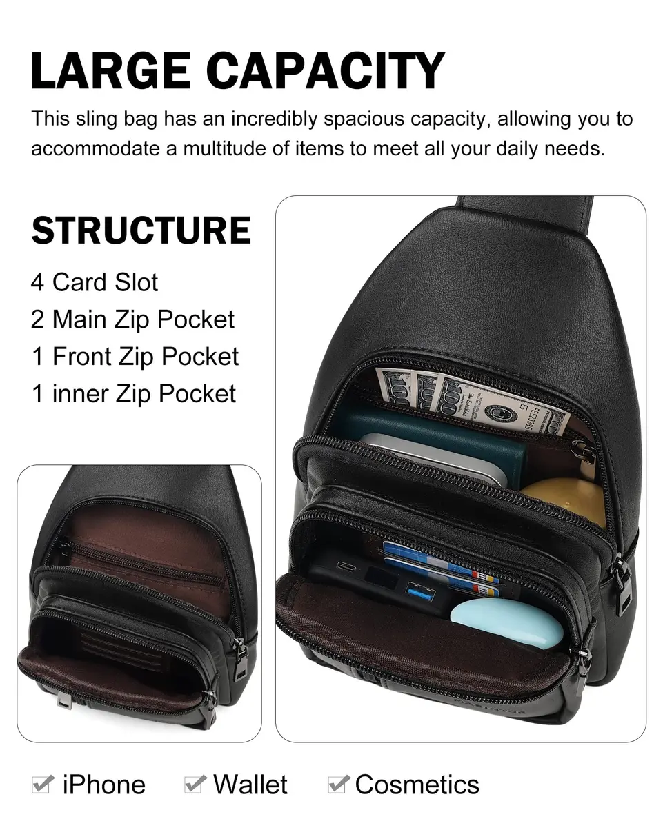 MASINTOR Sling Bag for Women, Crossbody Fanny Pack, Black | Durable Faux Leather, Adjustable Strap - view 3