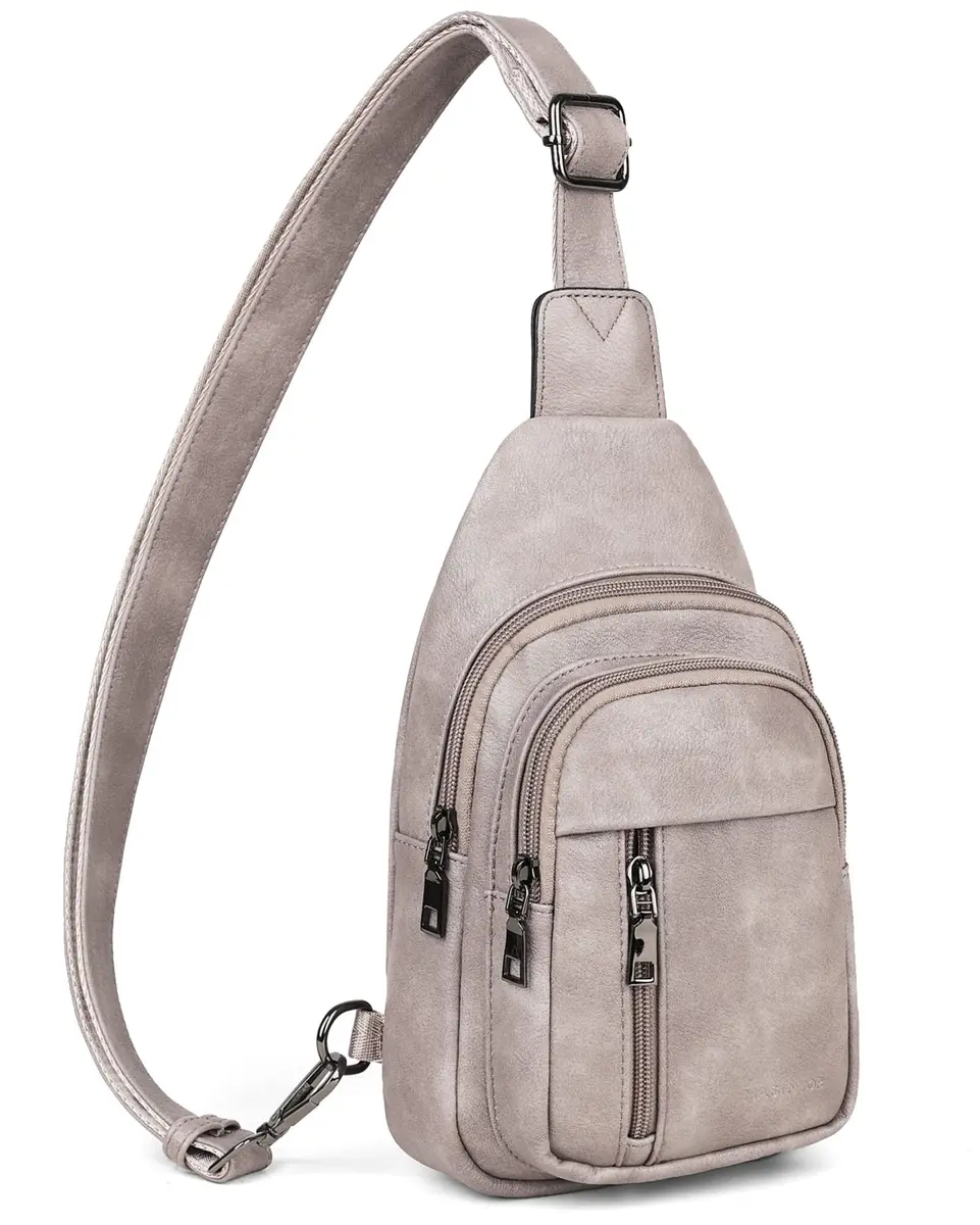 MASINTOR Sling Bag for Women, Grey | Adjustable Faux Leather Crossbody & Fanny Pack - main product image