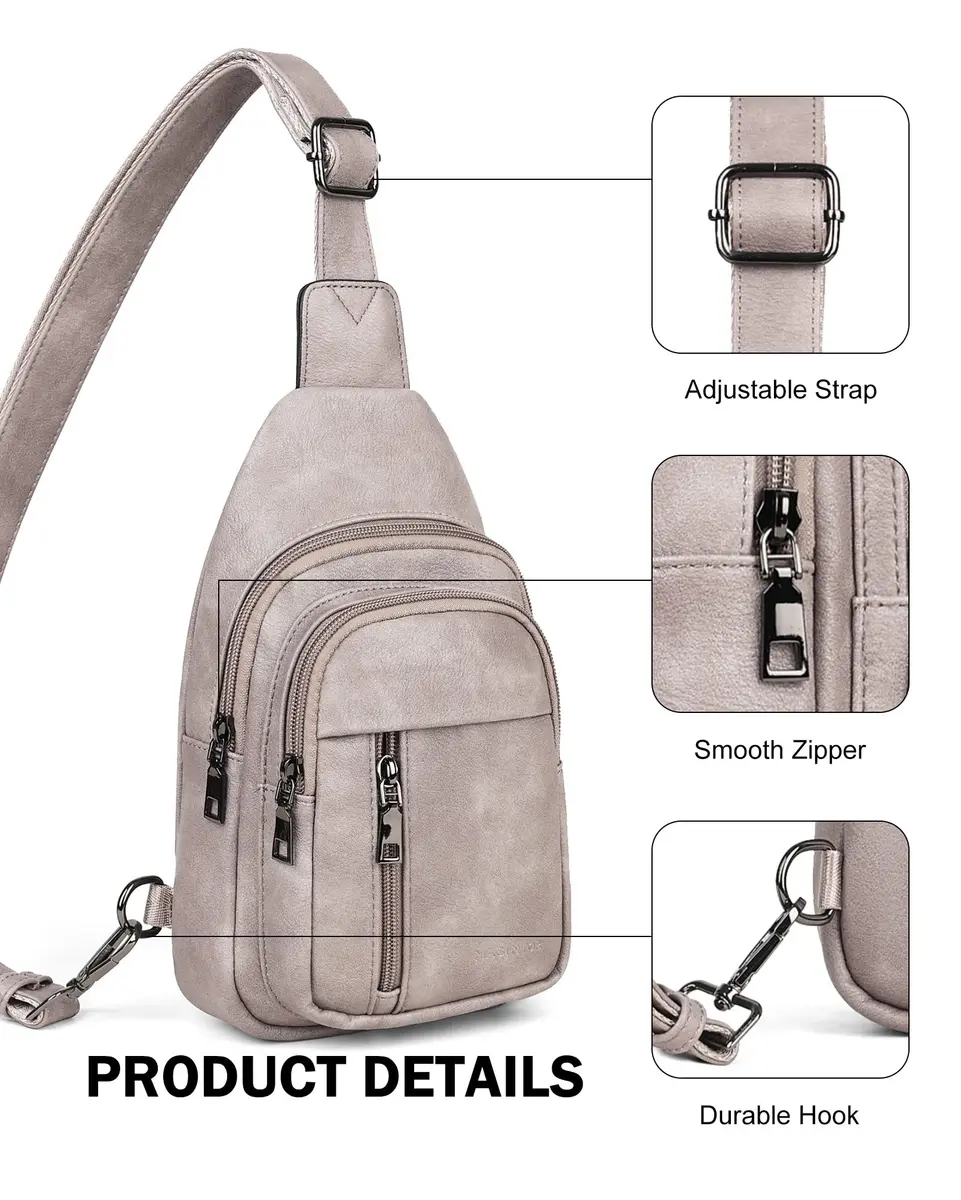MASINTOR Sling Bag for Women, Grey | Adjustable Faux Leather Crossbody & Fanny Pack - view 6