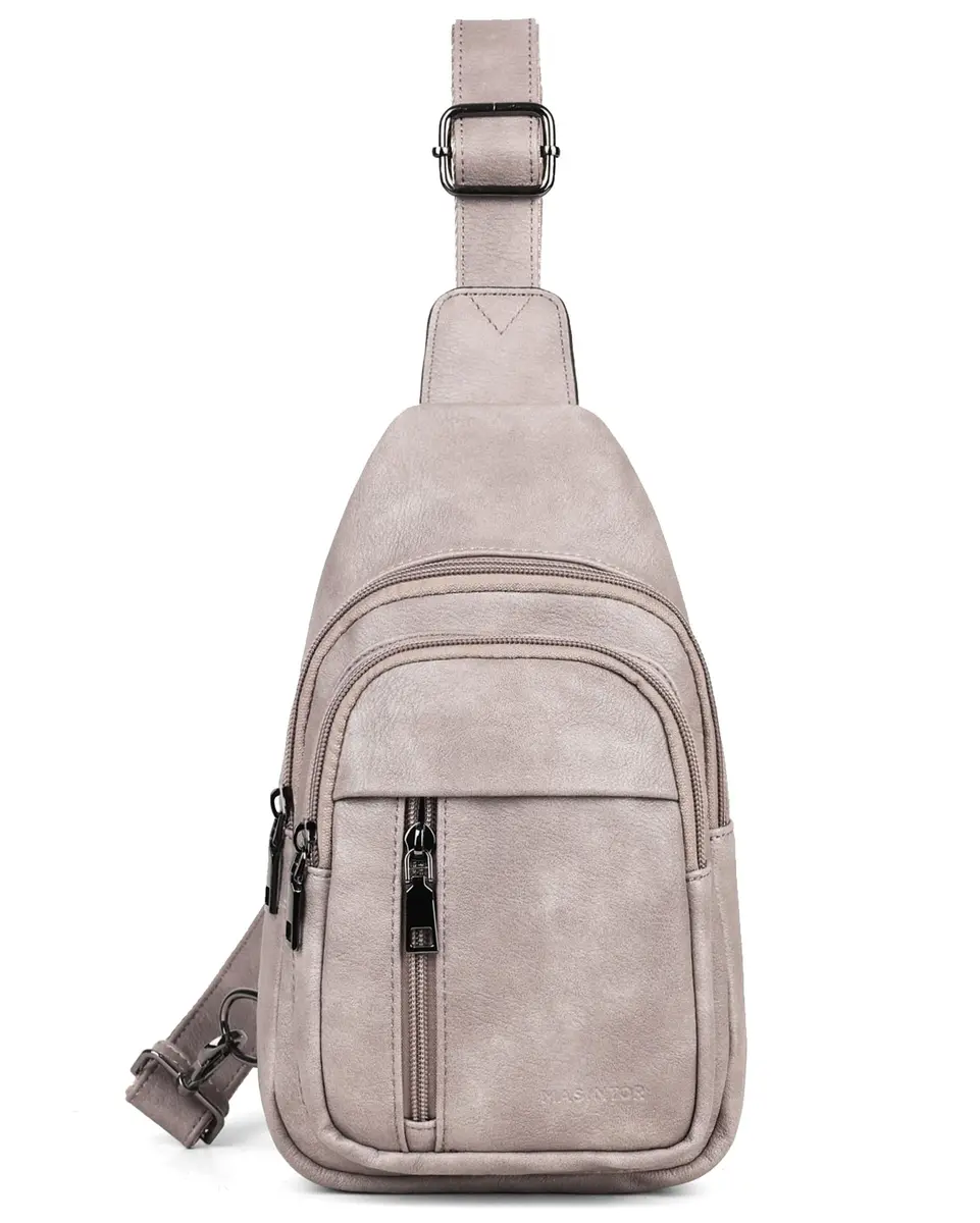 MASINTOR Sling Bag for Women, Grey | Adjustable Faux Leather Crossbody & Fanny Pack - view 7
