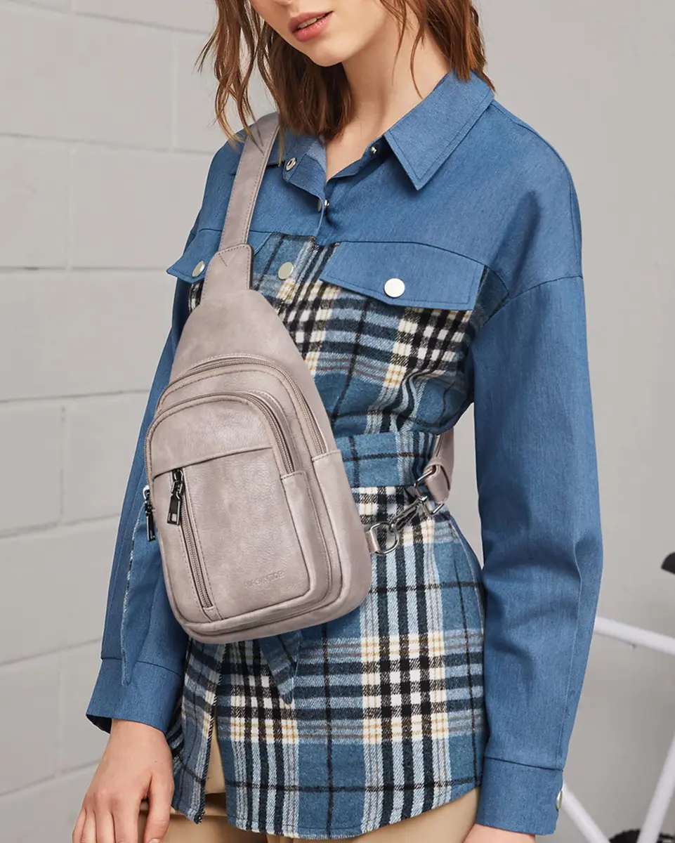 MASINTOR Sling Bag for Women, Grey | Adjustable Faux Leather Crossbody & Fanny Pack - view 2
