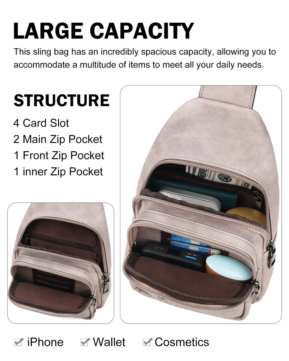 MASINTOR Sling Bag for Women, Grey | Adjustable Faux Leather Crossbody & Fanny Pack - view 3