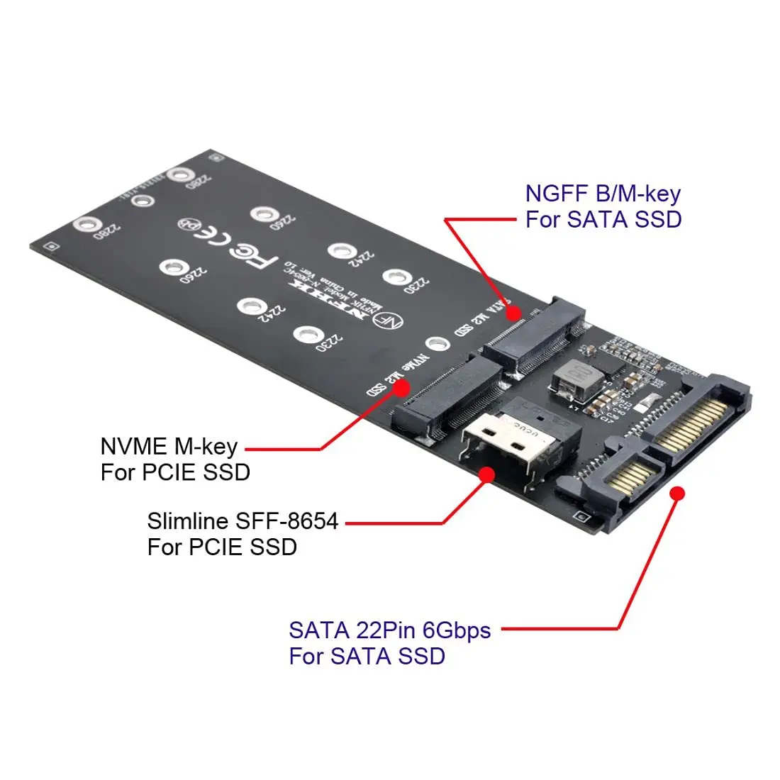 chenyang M.2 NVME PCIe SSD to SFF-8654 & NGFF SATA SSD to SATA Combo Adapter | PCIe 3.0 x4 - view 3