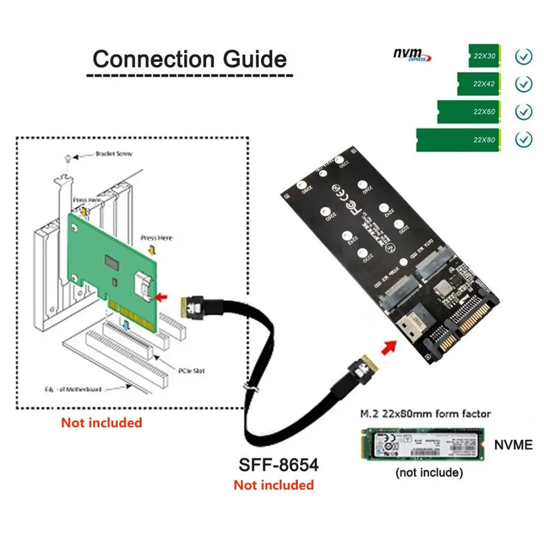 chenyang M.2 NVME PCIe SSD to SFF-8654 & NGFF SATA SSD to SATA Combo Adapter | PCIe 3.0 x4 - view 4