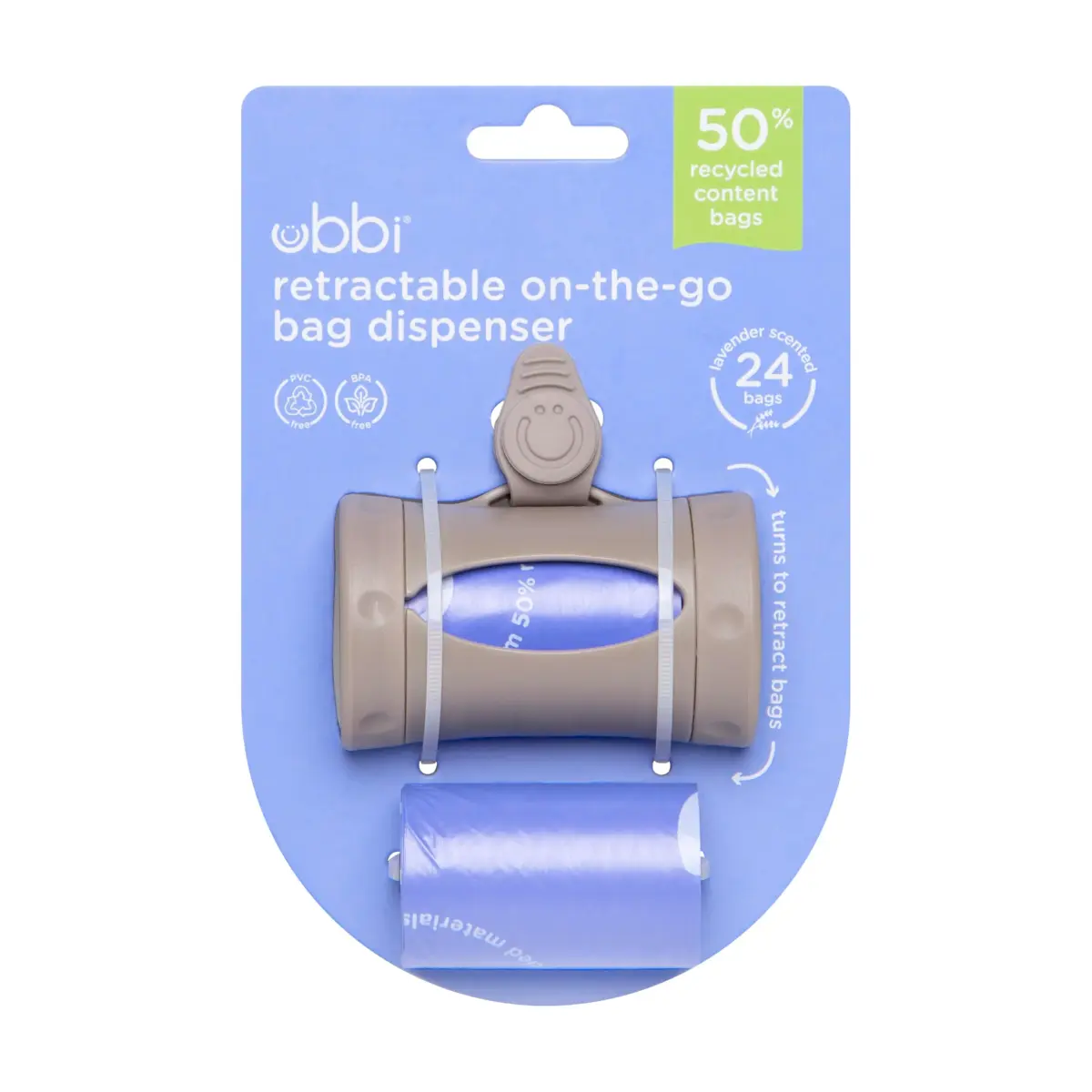 Ubbi Retractable Diaper Bag Dispenser with Silicone Strap & Lavender Bags | Taupe, 1 Count (Pack of 1) - view 8