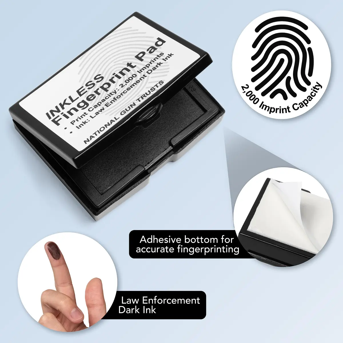 NATIONAL GUN TRUSTS Fingerprint Ink Pad - Made in USA - Black Ink, 2.16" Wide | Permanent, Inkless, Law Enforcement - view 6
