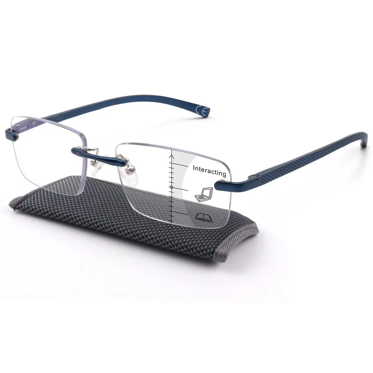 Missfive Premium Aluminum Progressive Multifocus Reading Glasses 1.75 Diopters | Blue Light Blocking, No-Line Spring Hinge Rimless Metal Readers - view 7
