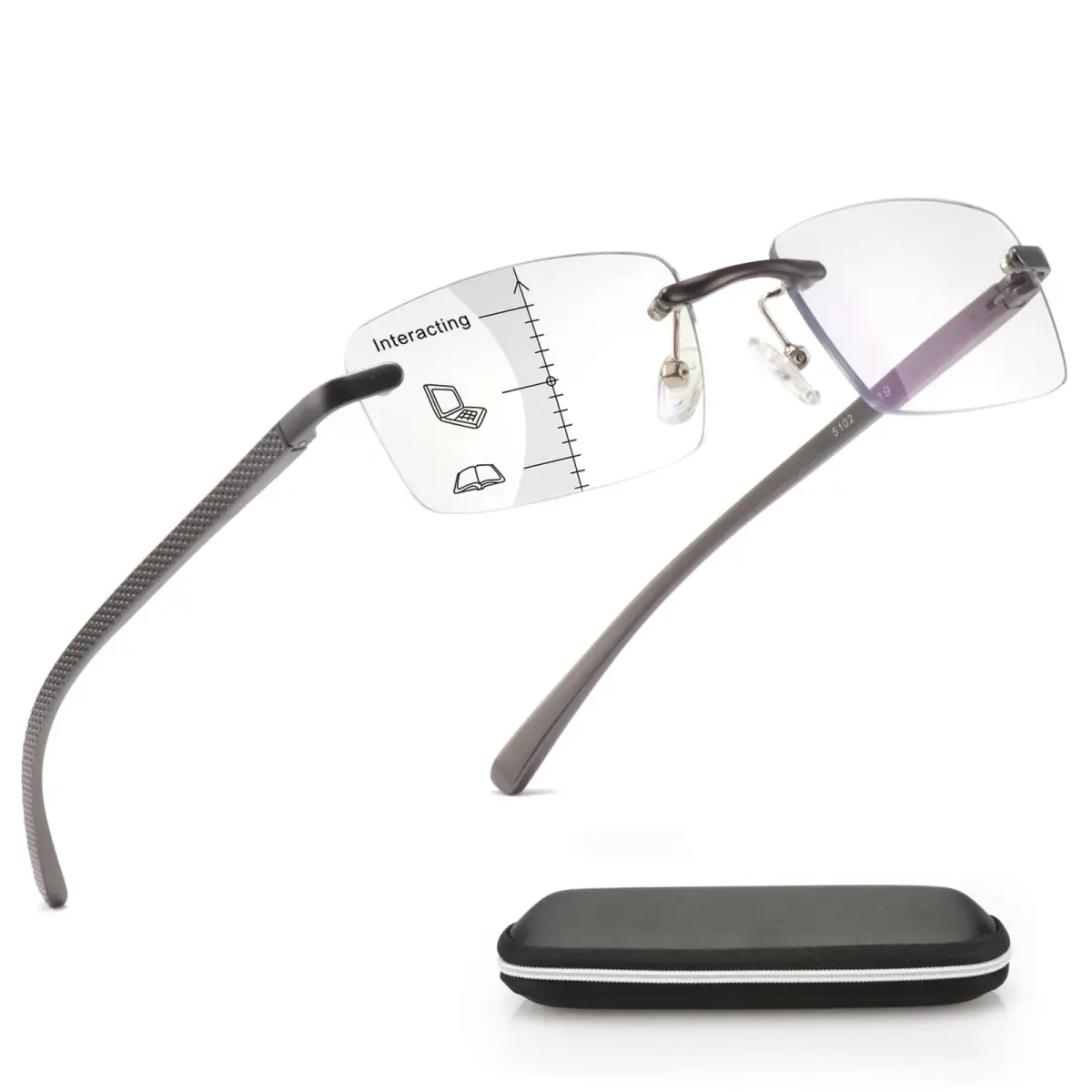 Missfive Premium Aluminum Progressive Multifocus Reading Glasses 2.25 Diopters (2.25x) | Blue Light Blocking, Rimless Metal Readers - main product image