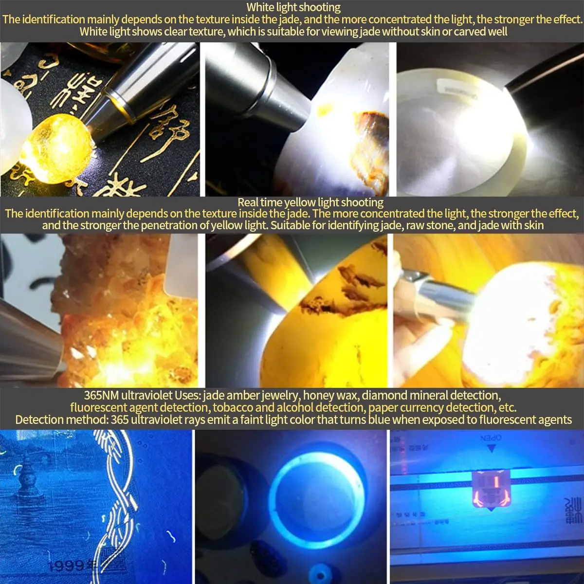 YZYOE 6-LED Rechargeable Gemstone Flashlight 14cm (5.5in) | Jade Appraisal & Diamond Detector Lamp - view 2