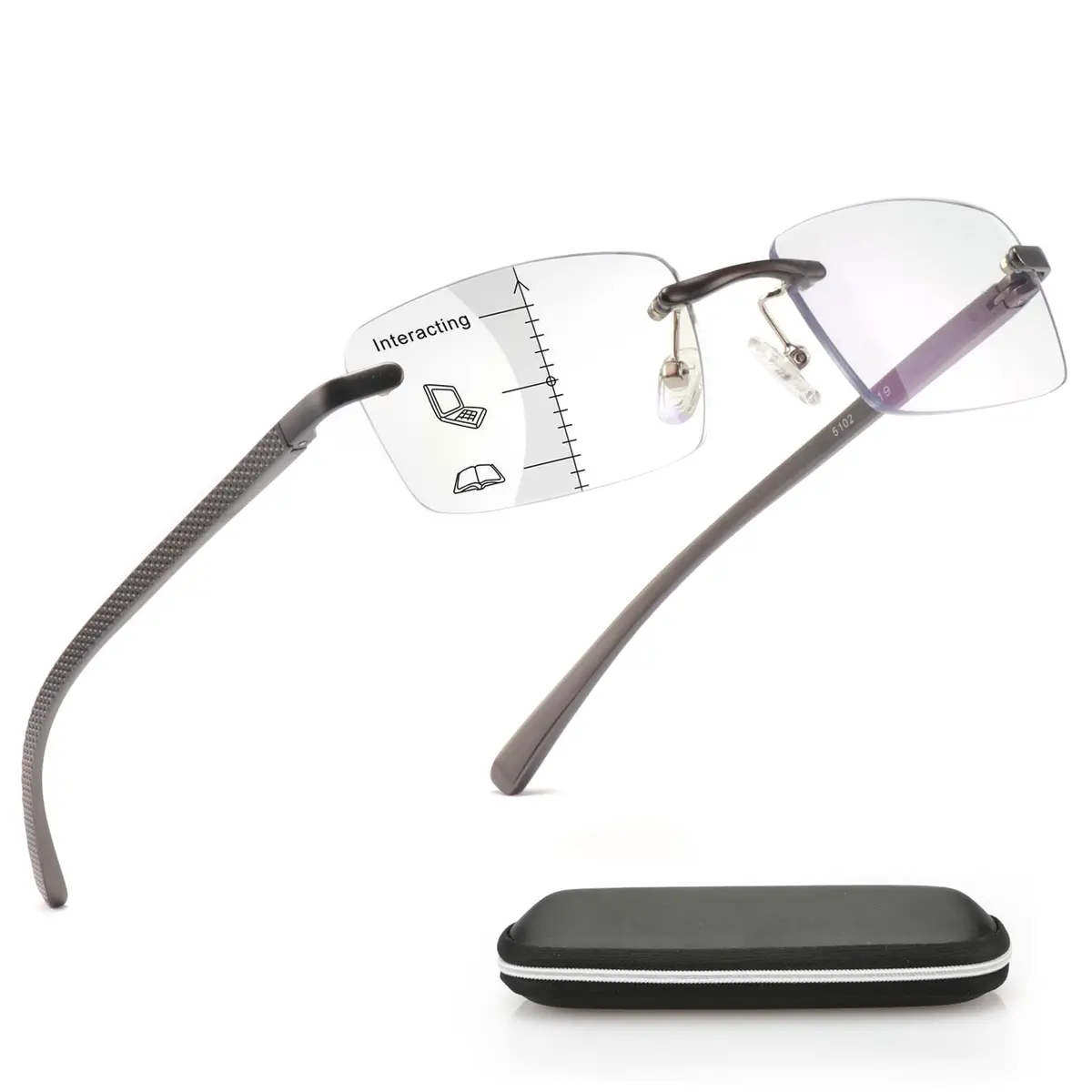 Missfive Progressive Multifocus Reading Glasses +1.25D, 141mm Frame Width | Blue Light Blocking, Aluminum Temples - main product image