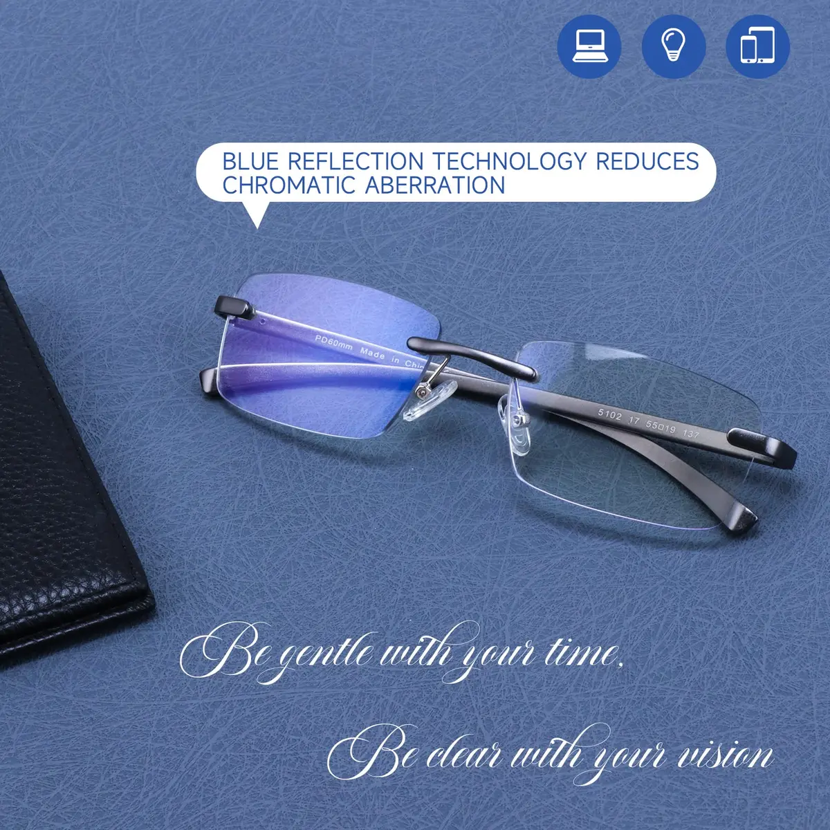 Missfive Progressive Multifocus Reading Glasses +1.25D, 141mm Frame Width | Blue Light Blocking, Aluminum Temples - view 4