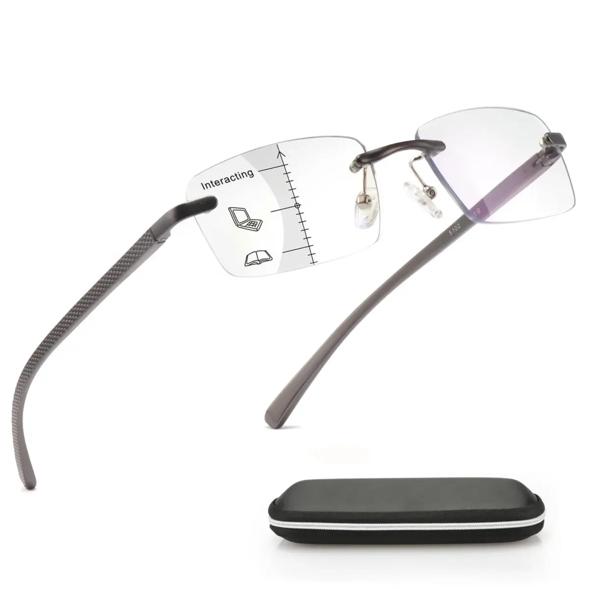 Missfive Premium Aluminum Progressive Multifocus Reading Glasses 14.7cm (5.79in) | Blue Light Blocking for Workspace - main product image