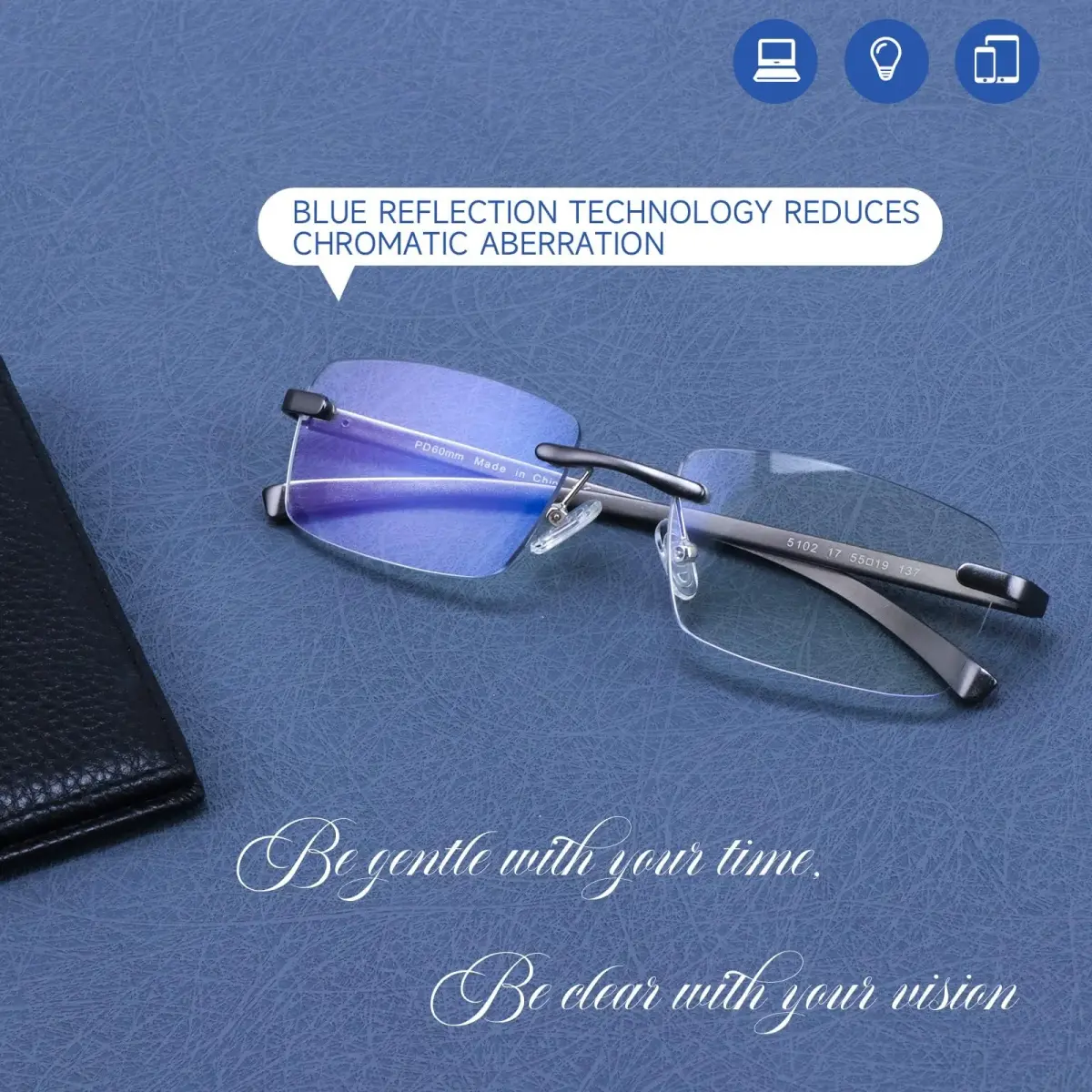 Missfive Premium Aluminum Progressive Multifocus Reading Glasses 14.7cm (5.79in) | Blue Light Blocking for Workspace - view 4