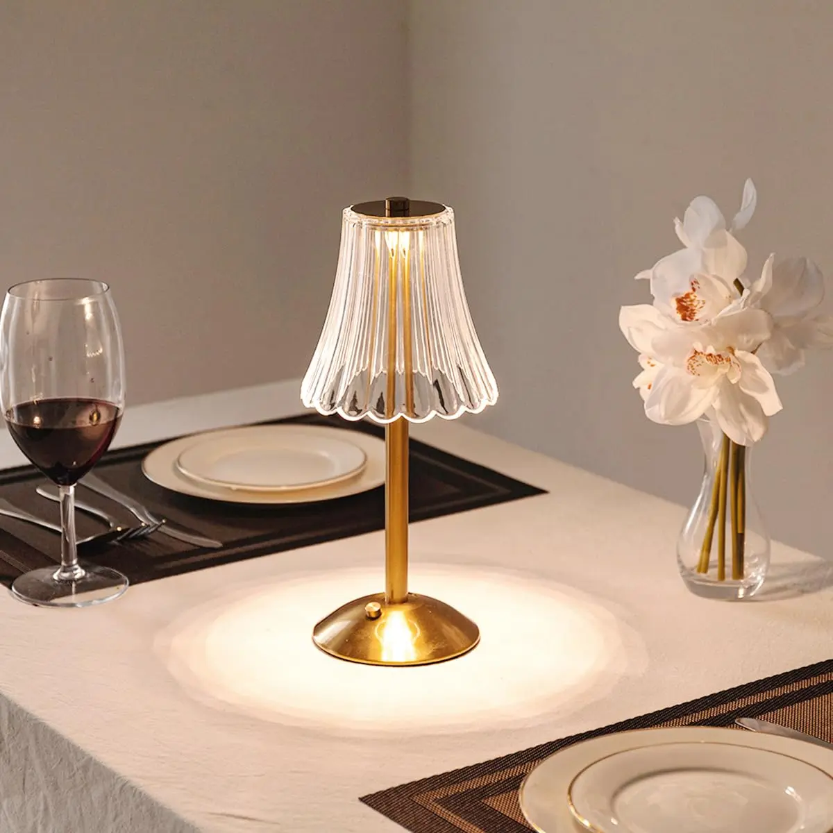 HEQET Cordless Table Lamp 12'' (30.48 cm) | Rechargeable LED Brass Portable Lamp with Dimmer - view 2