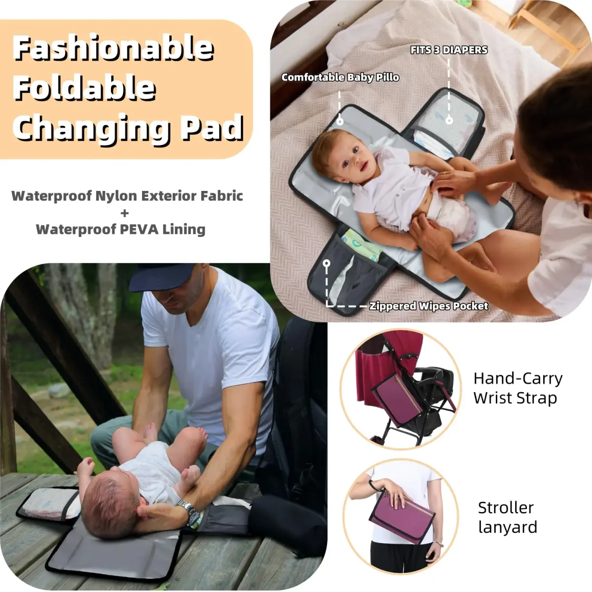 ROSEGIN Large Diaper Bag Backpack 35L (1.6 lbs) | Waterproof Quilted Travel Bag with Changing Pad & Stroller Straps - view 5