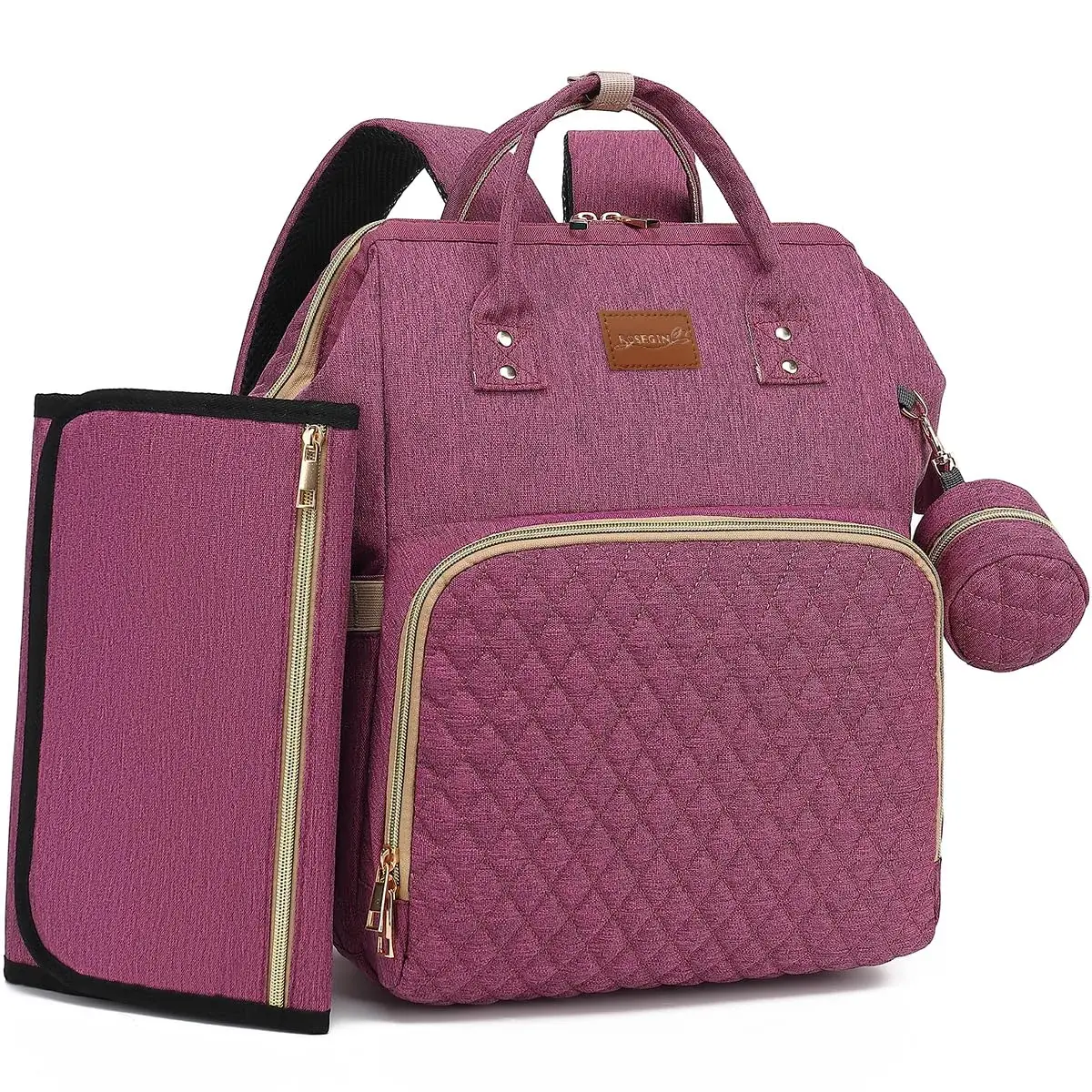 ROSEGIN Large Diaper Bag Backpack 35L (1.6 lbs) | Waterproof Quilted Travel Bag with Changing Pad & Stroller Straps - main product image