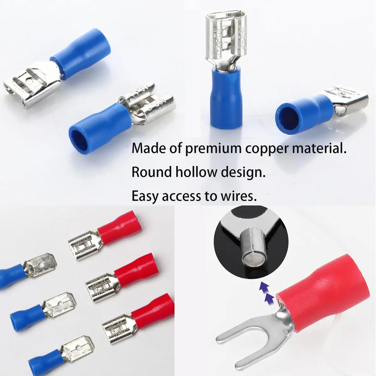 Feggizuli 330PCS Crimp Connectors, 2.8mm 4.8mm 6.3mm Male and Female Spade Connector kit, 15 Types Crimp Terminals Electrical Connectors, Electrical Terminals Includes Spade Ring Fork Wire Connectors | Copper, PVC, 330 pcs - view 4