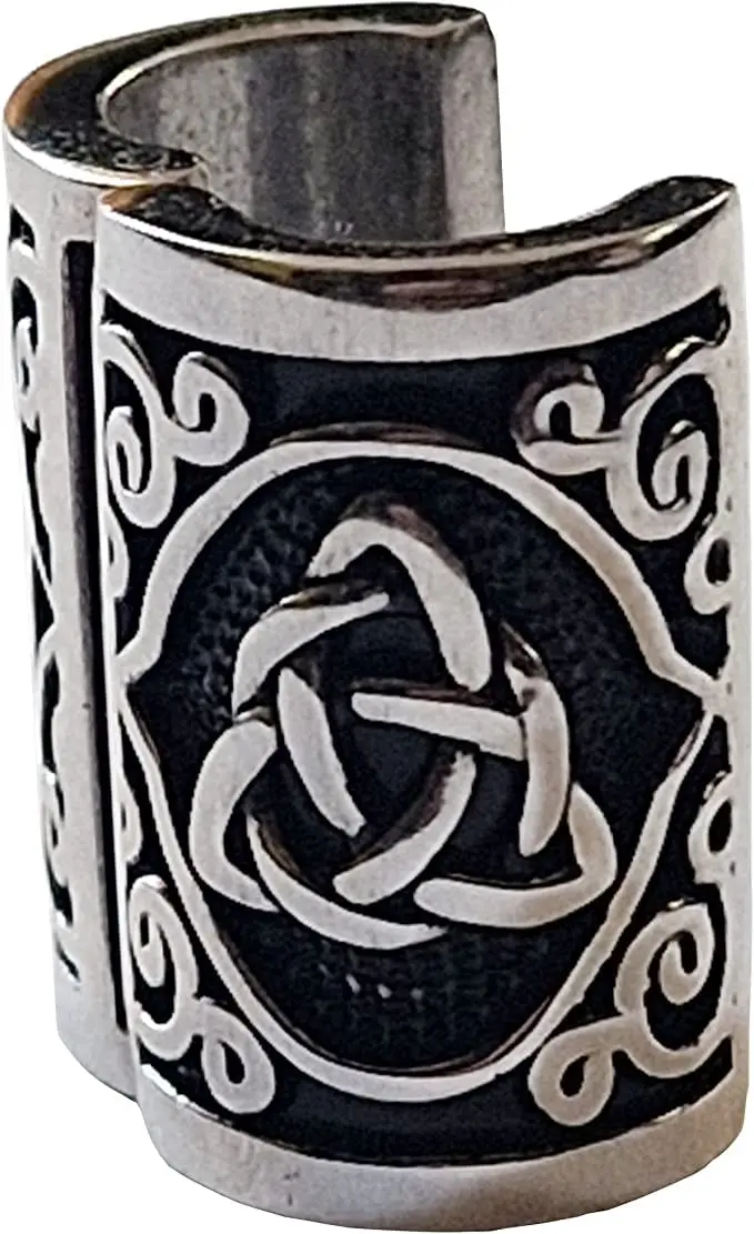 VALHALLA Viking Beard Bead Clip-On 316L Stainless Steel with Valknut Motif | 10mm (0.4 inch) Opening - main product image