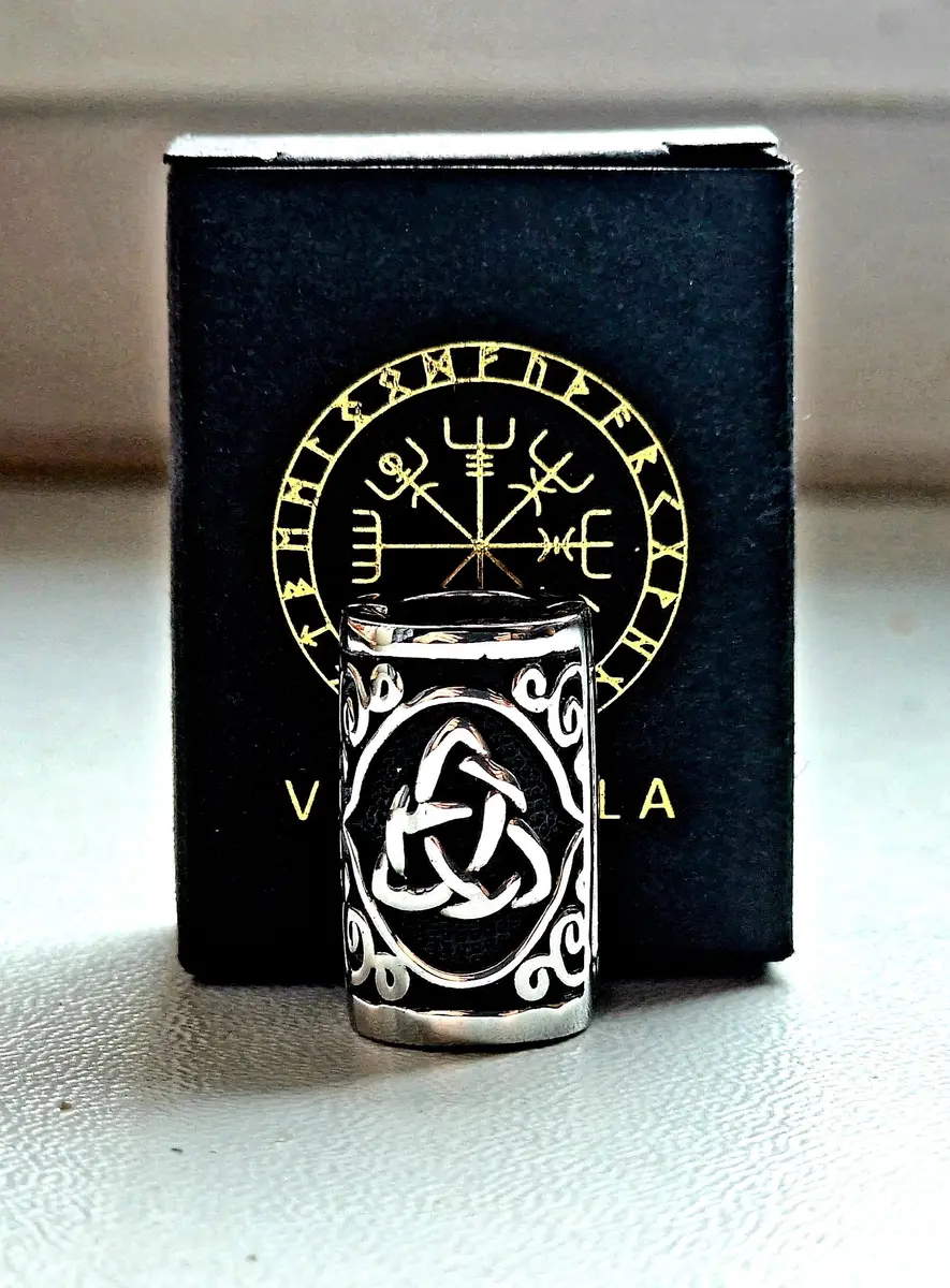 VALHALLA Viking Beard Bead Clip-On 316L Stainless Steel with Valknut Motif | 10mm (0.4 inch) Opening - view 6