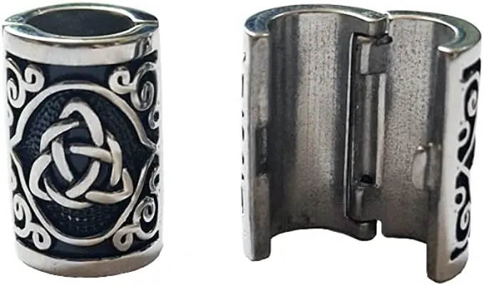 VALHALLA Viking Beard Bead Clip-On 316L Stainless Steel with Valknut Motif | 10mm (0.4 inch) Opening - view 3