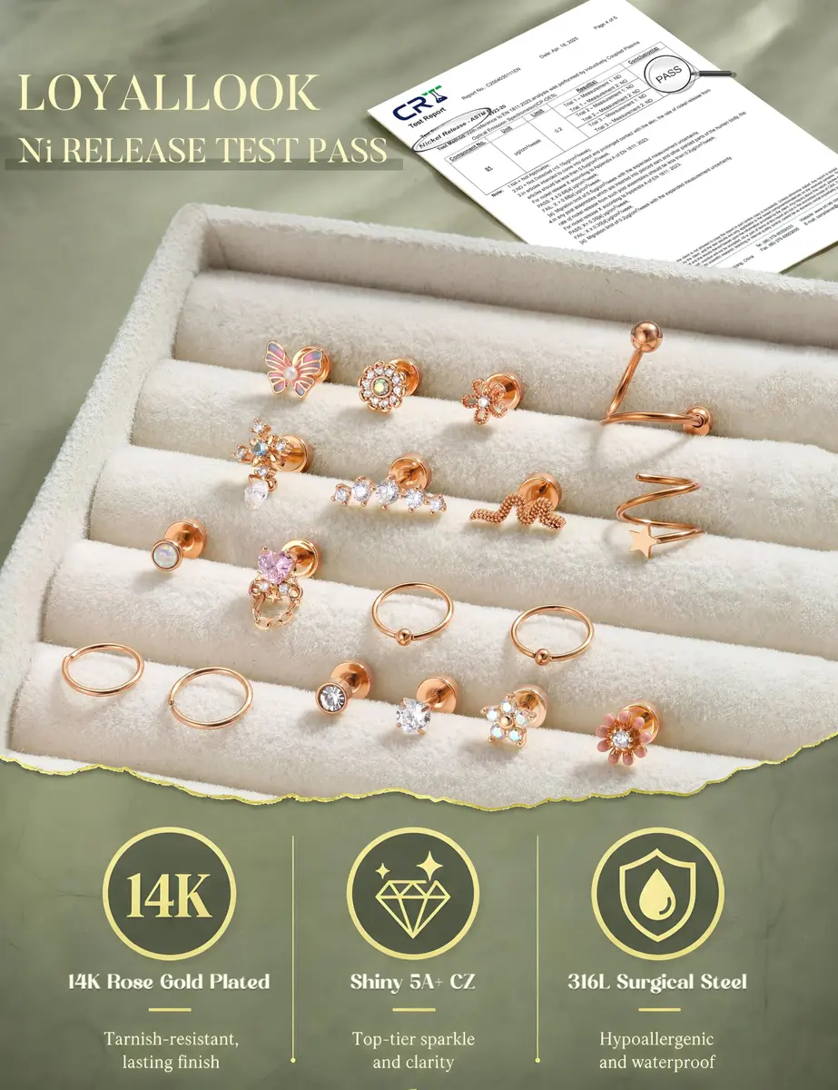 LOYALLOOK Cartilage Earring Stud for Women Opal Flat Back Rose Gold Tone | Minimalist Multi-Purpose Jewelry (70-120 chars) - view 5
