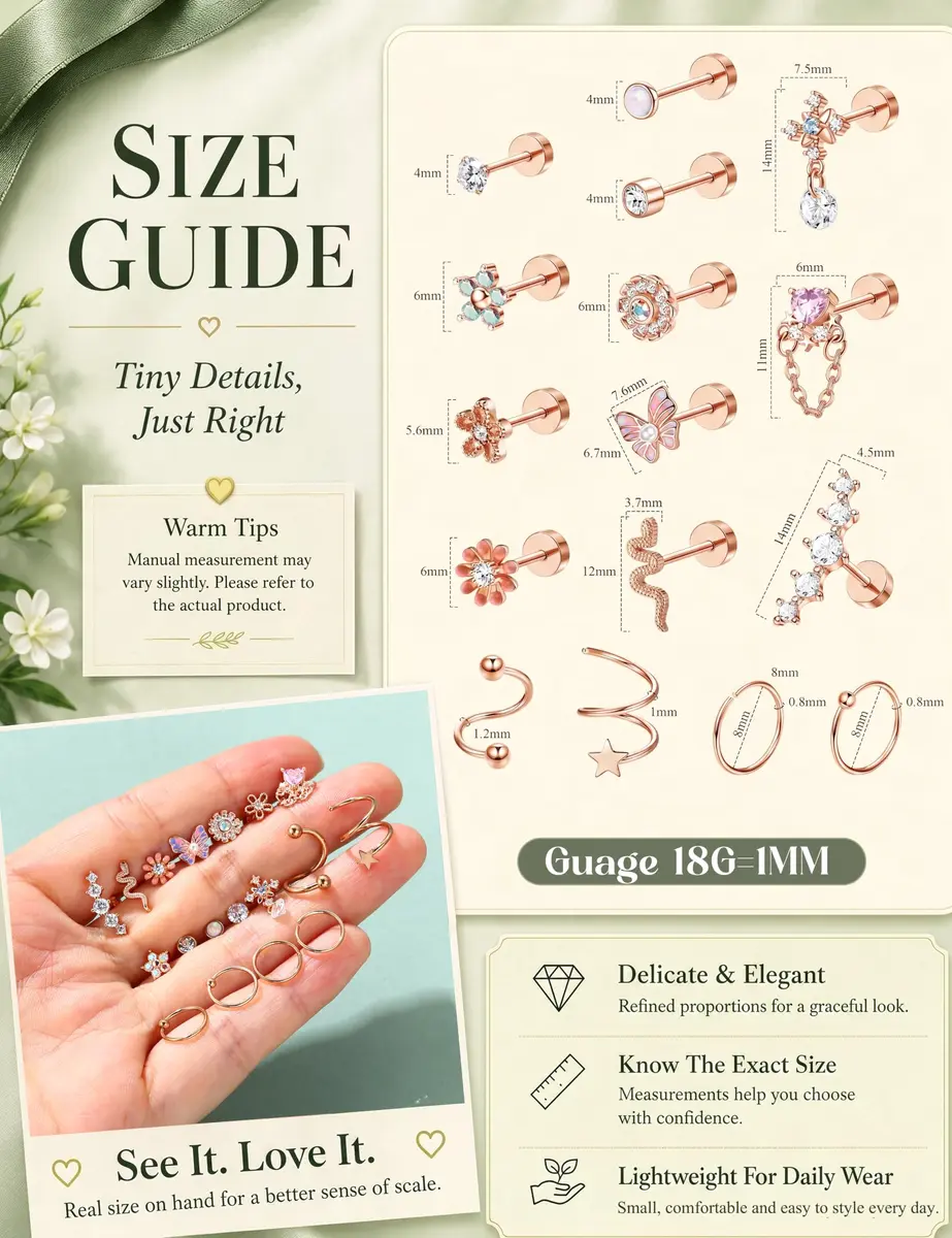 LOYALLOOK Cartilage Earring Stud for Women Opal Flat Back Rose Gold Tone | Minimalist Multi-Purpose Jewelry (70-120 chars) - view 6