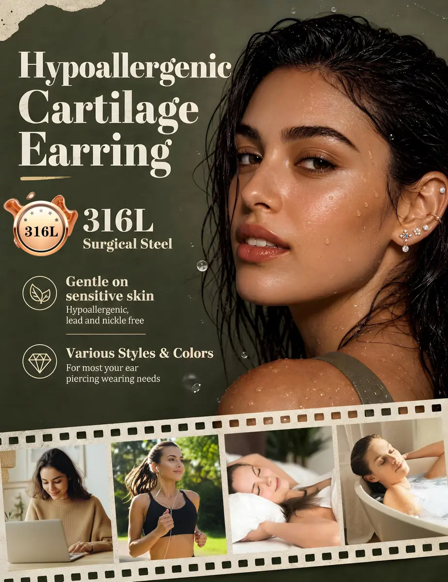 LOYALLOOK Cartilage Earring Stud for Women Opal Flat Back Rose Gold Tone | Minimalist Multi-Purpose Jewelry (70-120 chars) - view 3